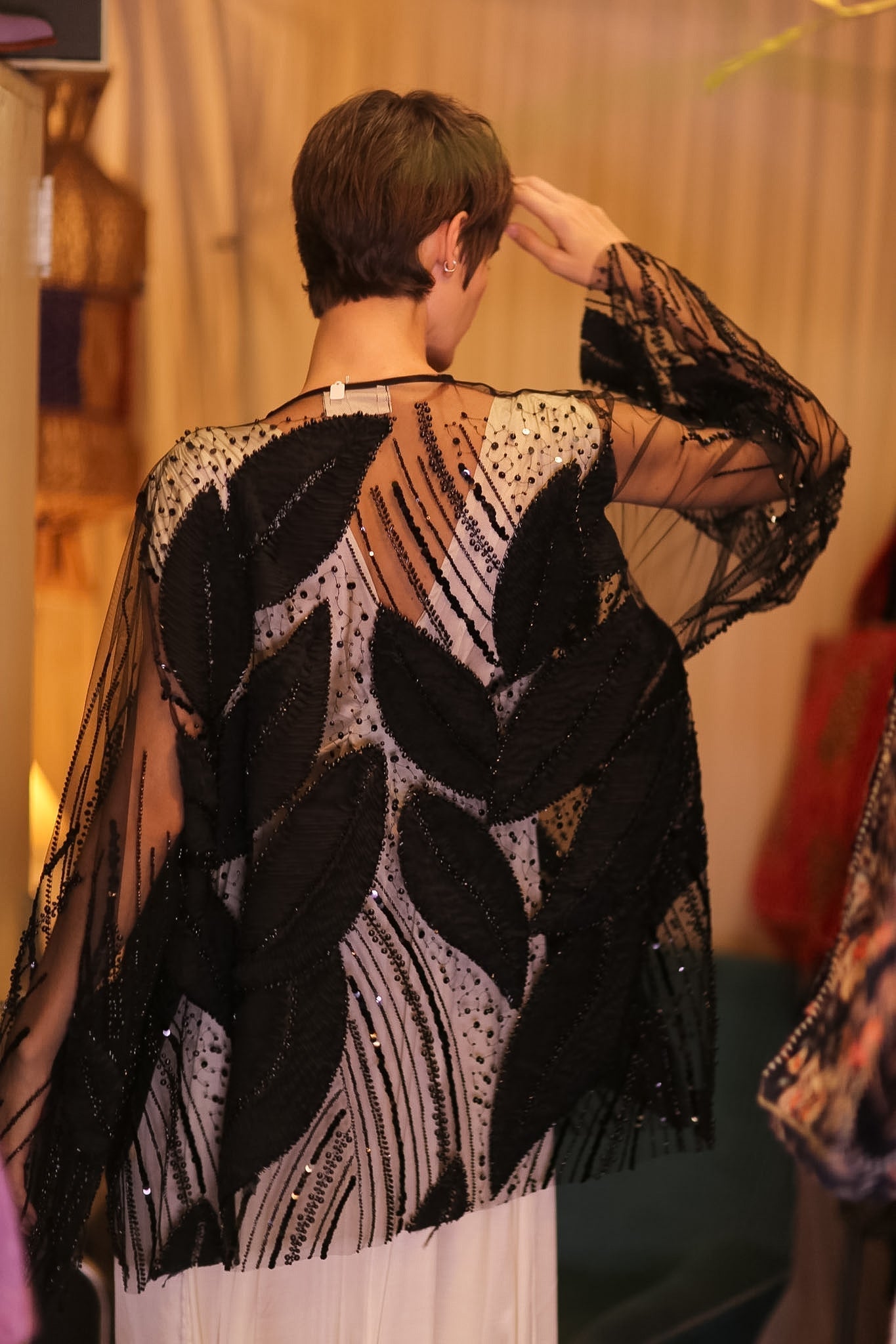 BLACK SEQUINS SHORT KIMONO LEAVES - MOMO STUDIO BERLIN - Berlin Concept Store - sustainable & ethical fashion