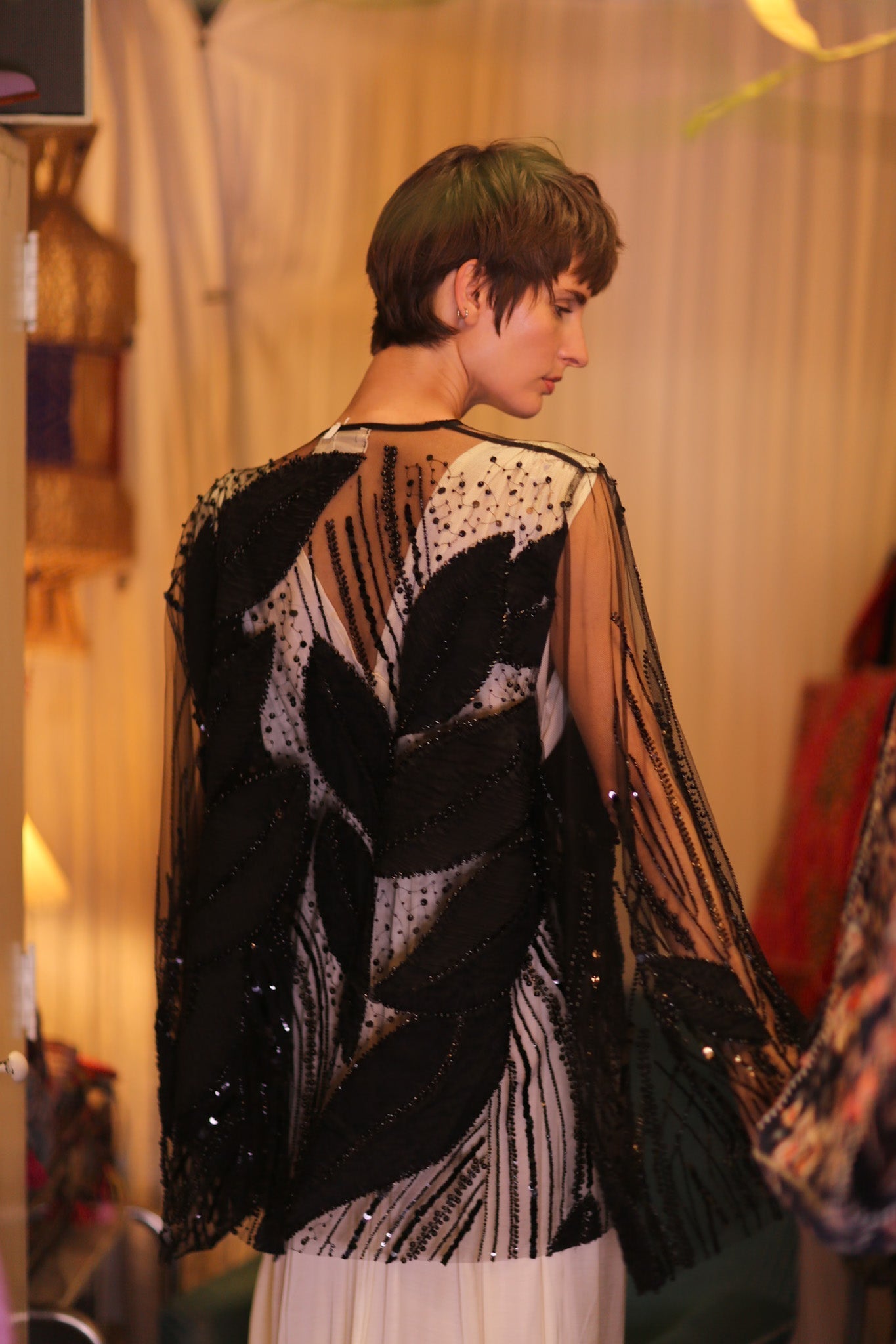 BLACK SEQUINS SHORT KIMONO LEAVES - MOMO STUDIO BERLIN - Berlin Concept Store - sustainable & ethical fashion