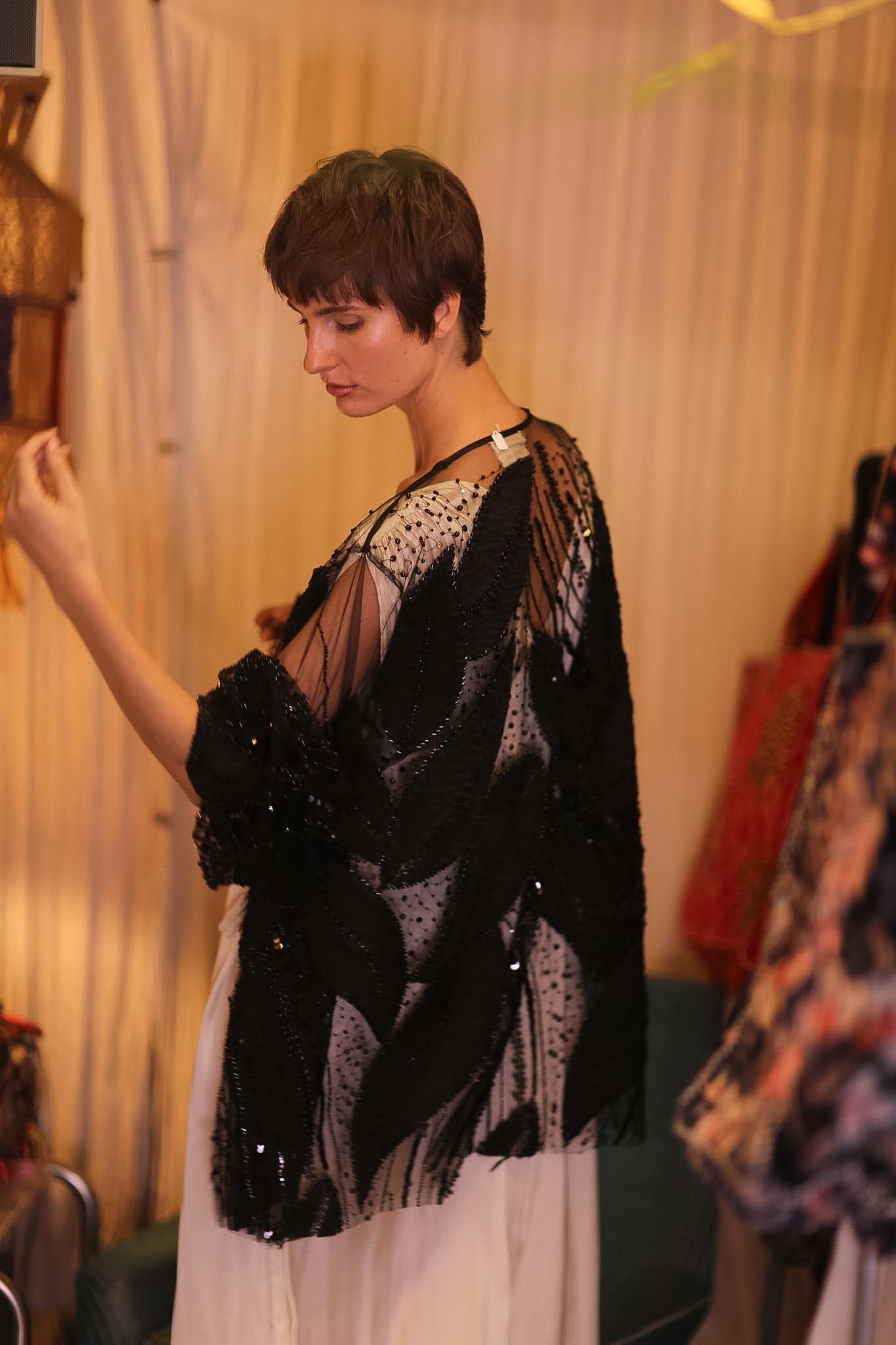 BLACK SEQUINS SHORT KIMONO LEAVES - MOMO STUDIO BERLIN - Berlin Concept Store - sustainable & ethical fashion
