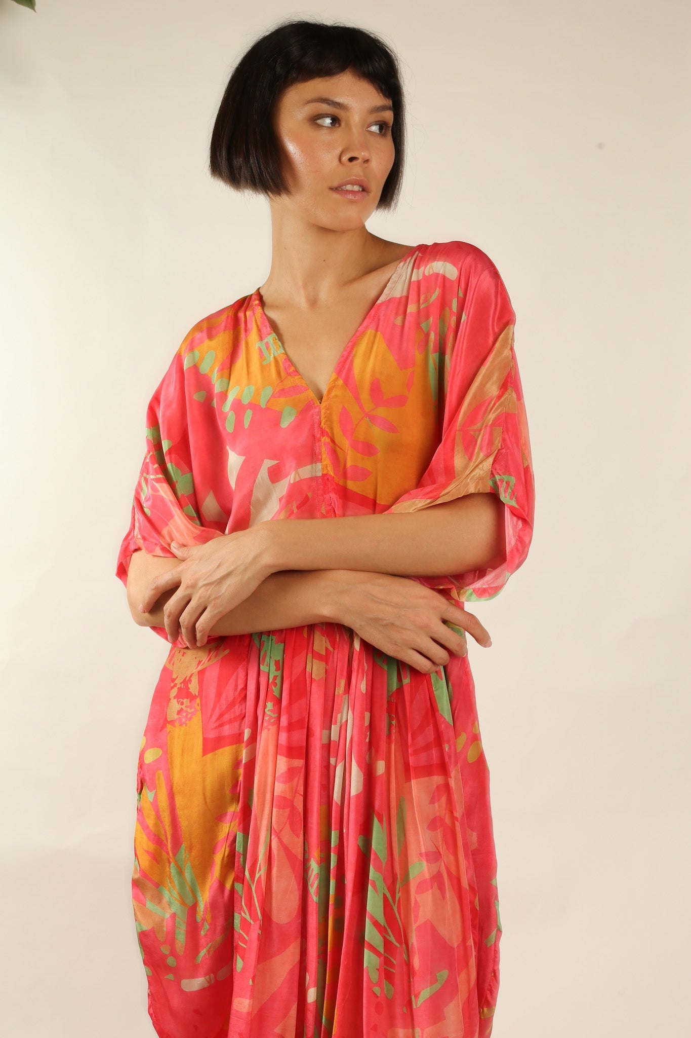 BLOCK PRINT SILK KAFTAN DRESS LIA - MOMO STUDIO BERLIN - Berlin Concept Store - sustainable & ethical fashion