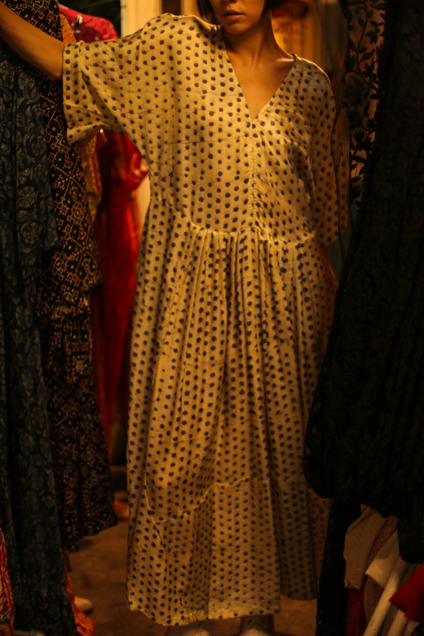 BLOCK PRINT SILK KAFTAN DRESS LIA - MOMO STUDIO BERLIN - Berlin Concept Store - sustainable & ethical fashion