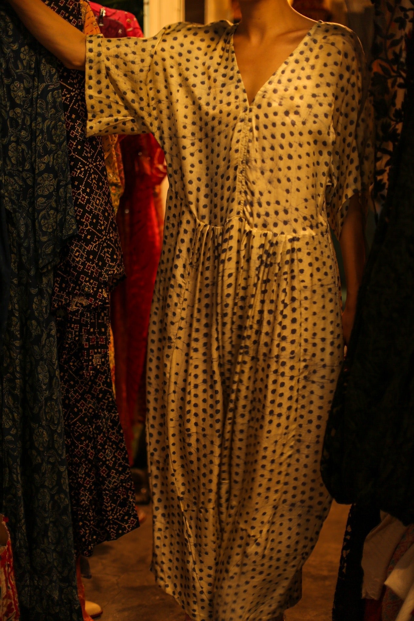 BLOCK PRINT SILK KAFTAN DRESS LIA - MOMO STUDIO BERLIN - Berlin Concept Store - sustainable & ethical fashion