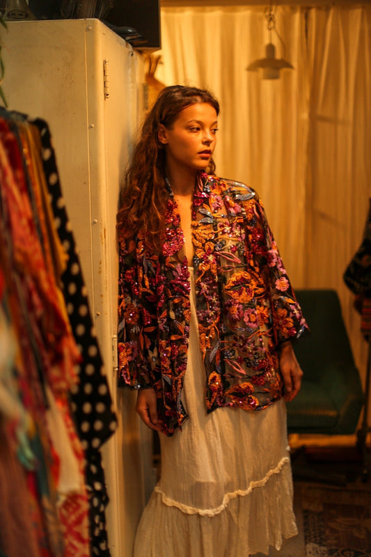CARMEN SEQUINED EMBROIDERED SHORT KIMONO - MOMO STUDIO BERLIN - Berlin Concept Store - sustainable & ethical fashion