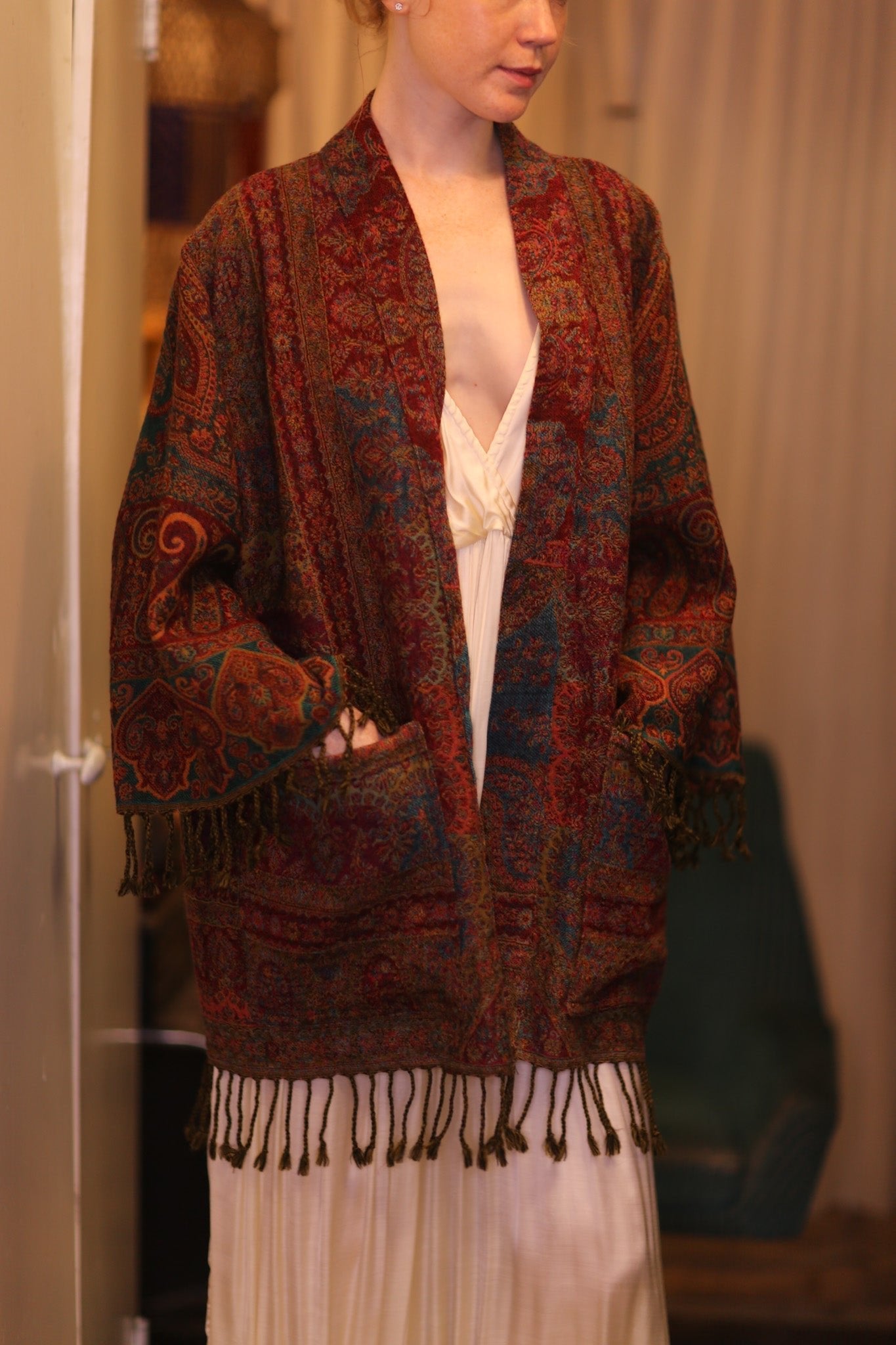 CONE PATTERN EMBROIDERED COTTON WOOL SHAWL HAYSHAN - MOMO STUDIO BERLIN - Berlin Concept Store - sustainable & ethical fashion
