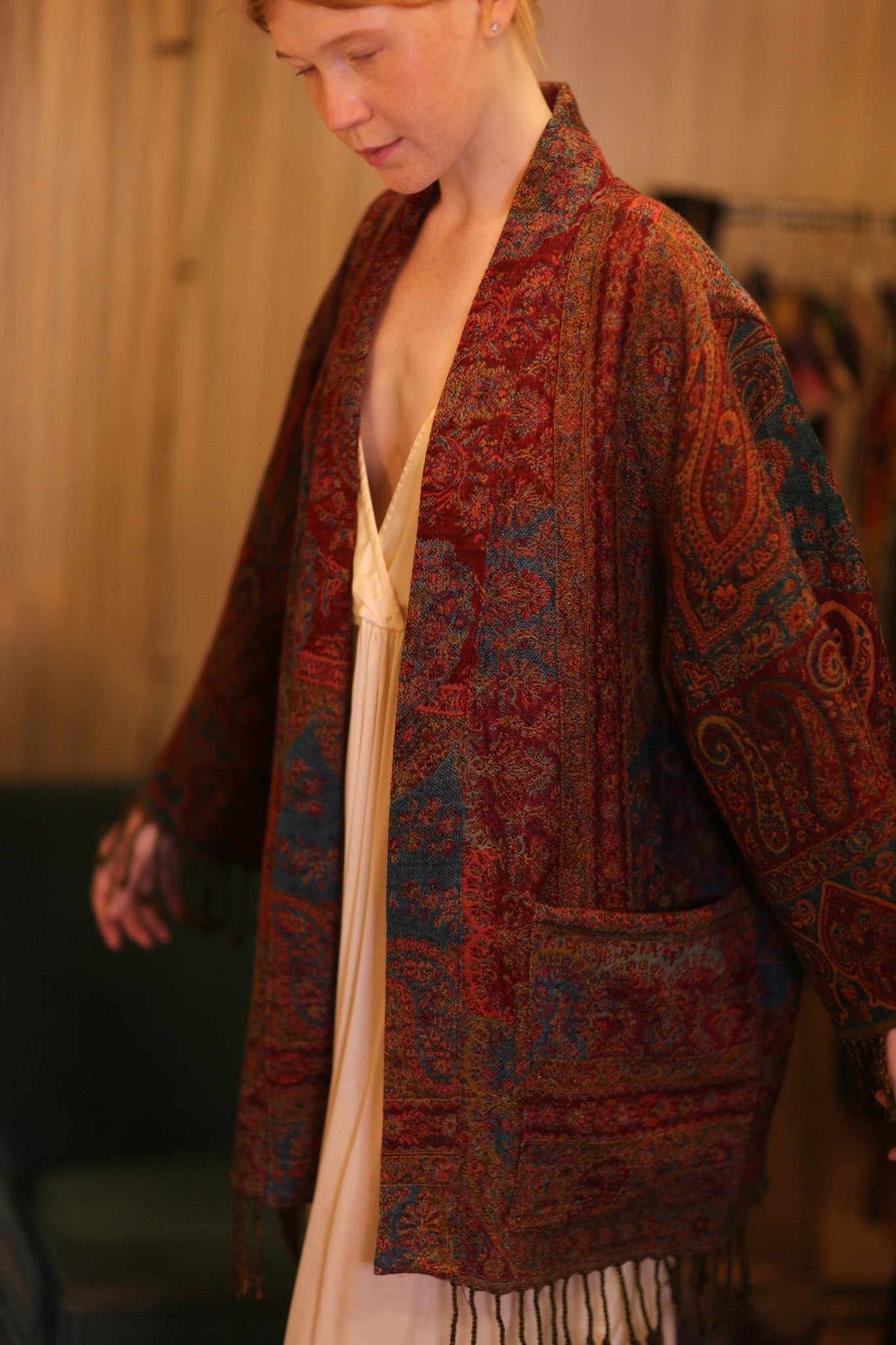 CONE PATTERN EMBROIDERED COTTON WOOL SHAWL HAYSHAN - MOMO STUDIO BERLIN - Berlin Concept Store - sustainable & ethical fashion