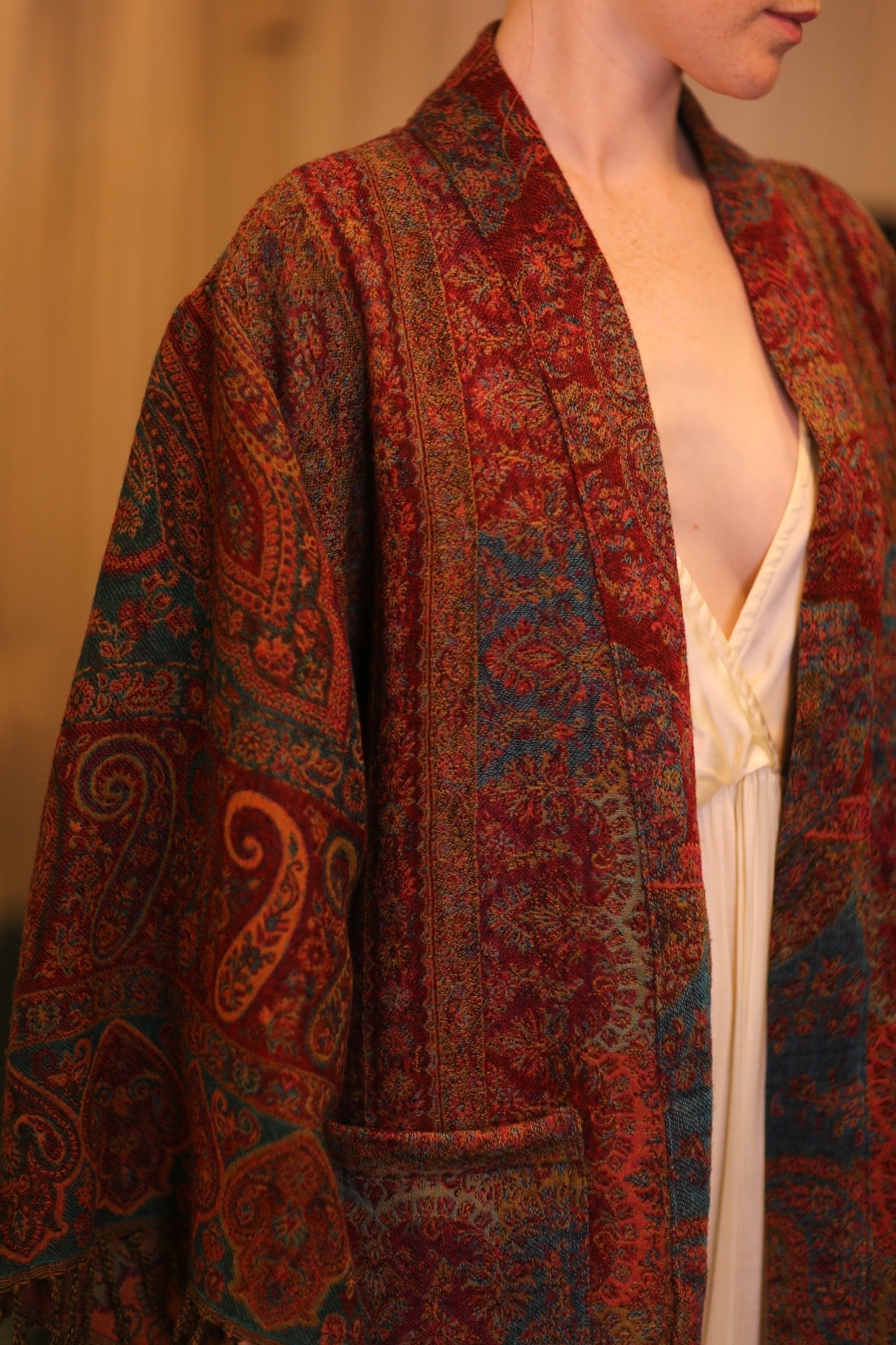 CONE PATTERN EMBROIDERED COTTON WOOL SHAWL HAYSHAN - MOMO STUDIO BERLIN - Berlin Concept Store - sustainable & ethical fashion