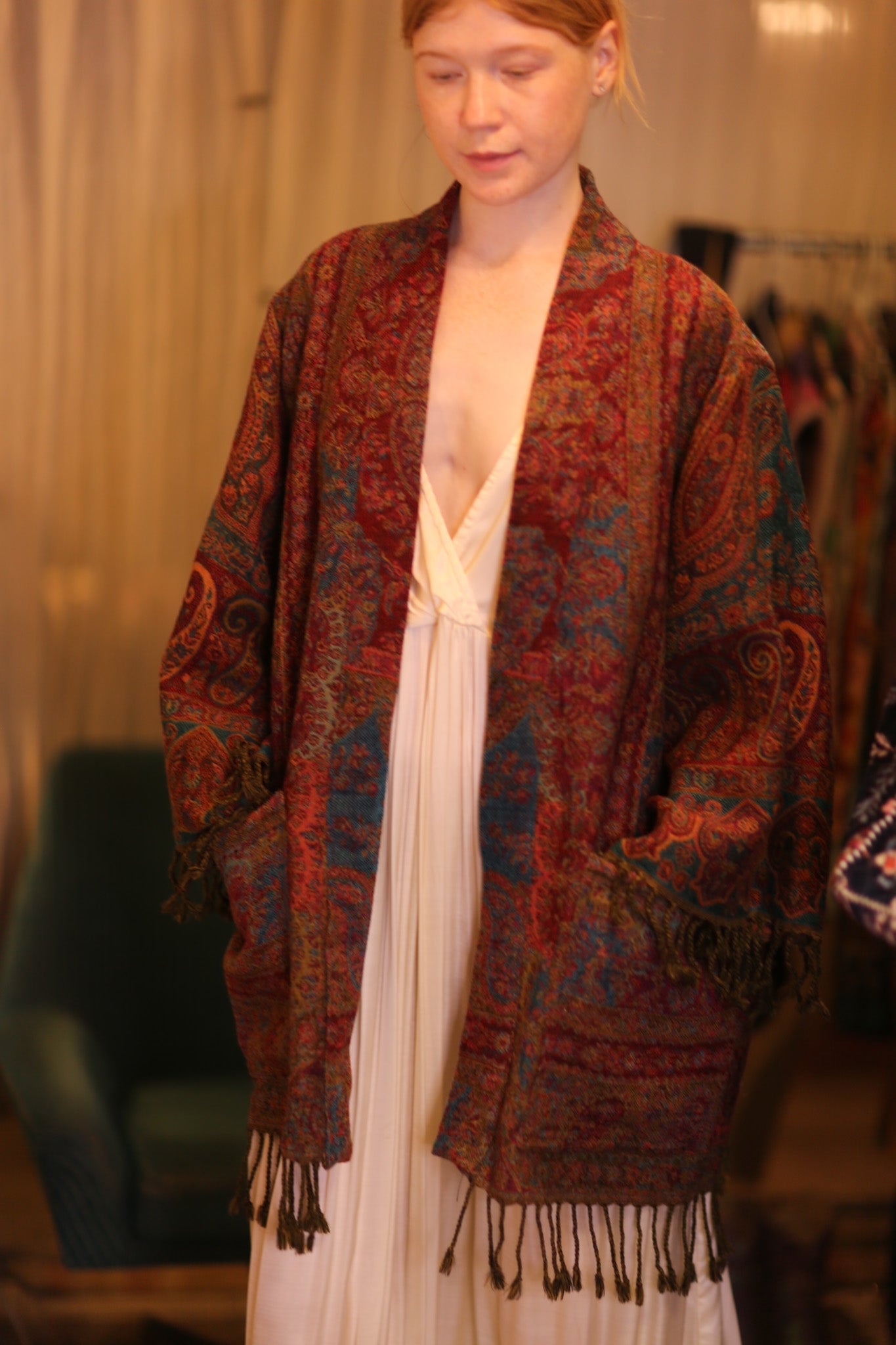 CONE PATTERN EMBROIDERED COTTON WOOL SHAWL HAYSHAN - MOMO STUDIO BERLIN - Berlin Concept Store - sustainable & ethical fashion
