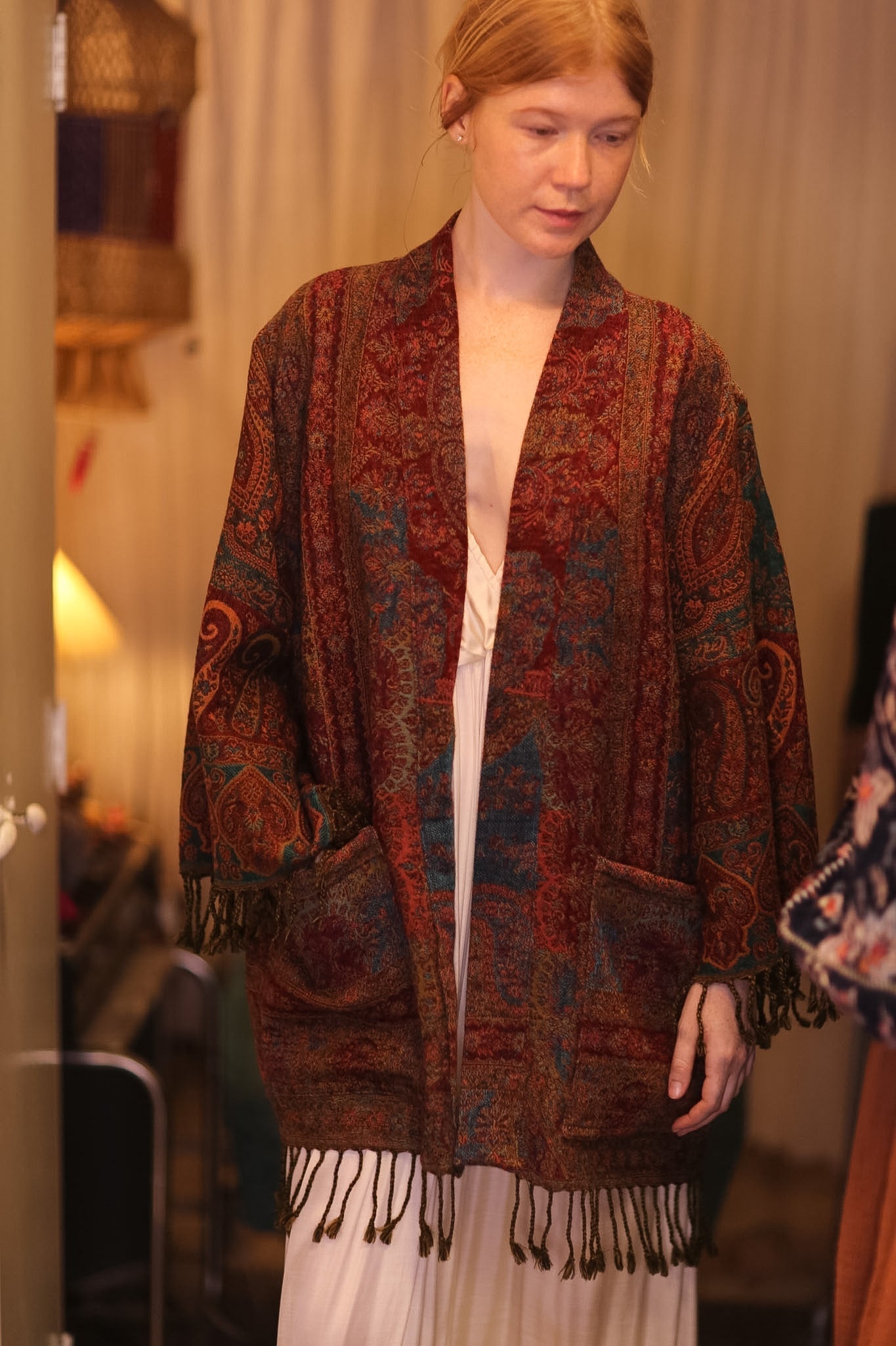 CONE PATTERN EMBROIDERED COTTON WOOL SHAWL HAYSHAN - MOMO STUDIO BERLIN - Berlin Concept Store - sustainable & ethical fashion