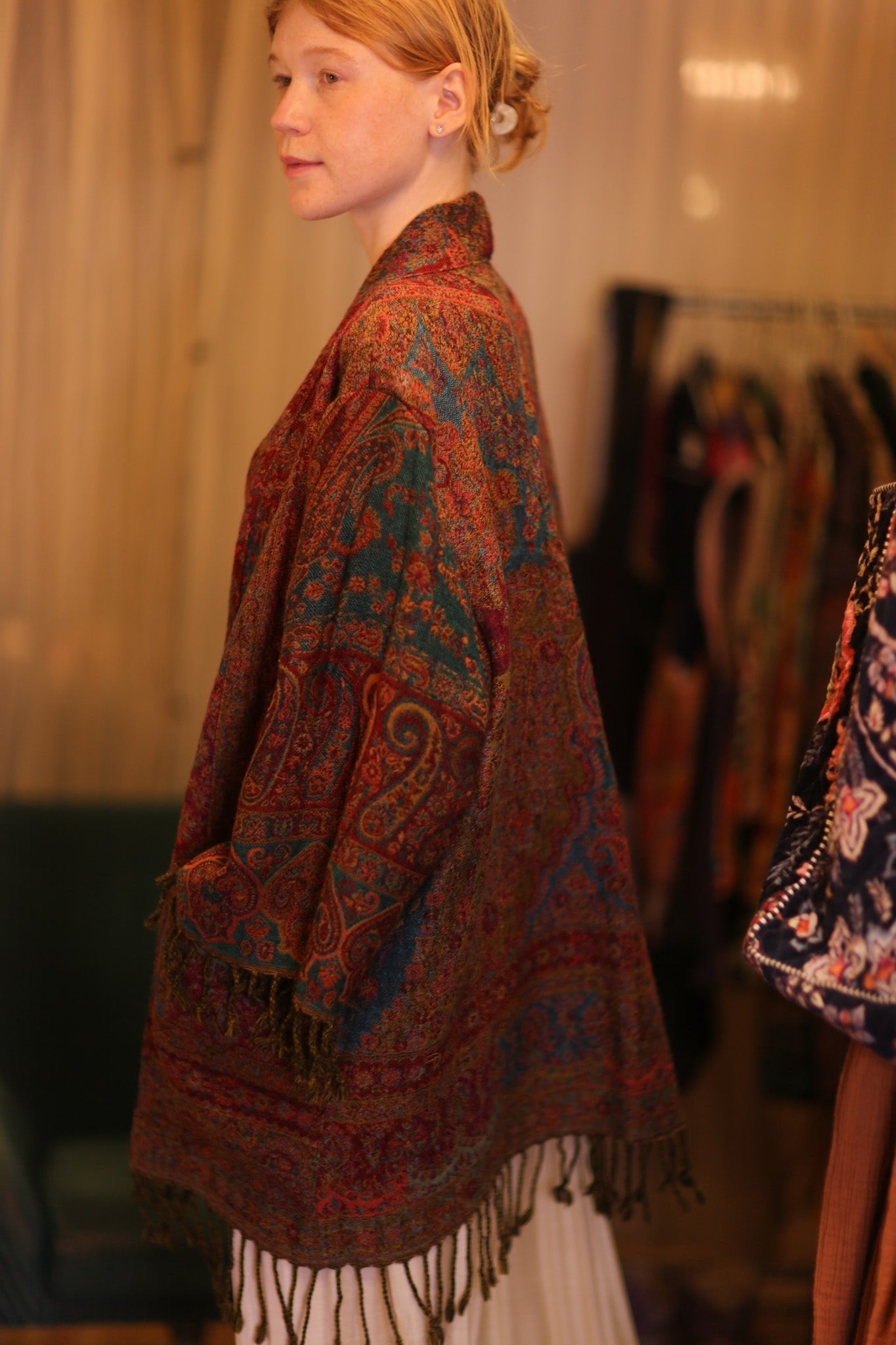 CONE PATTERN EMBROIDERED COTTON WOOL SHAWL HAYSHAN - MOMO STUDIO BERLIN - Berlin Concept Store - sustainable & ethical fashion