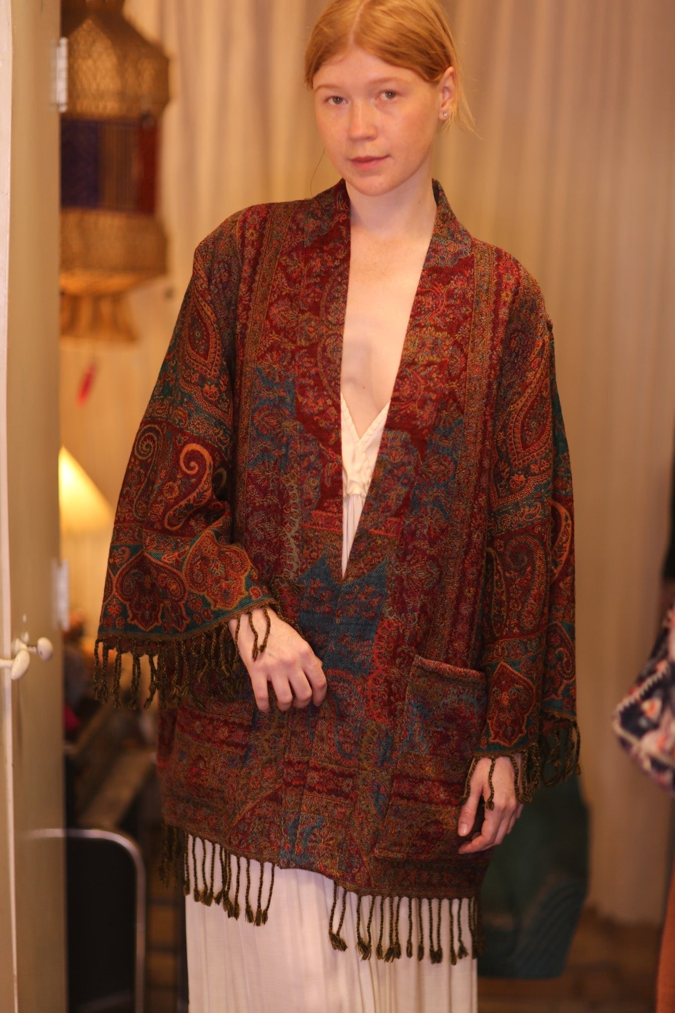CONE PATTERN EMBROIDERED COTTON WOOL SHAWL HAYSHAN - MOMO STUDIO BERLIN - Berlin Concept Store - sustainable & ethical fashion