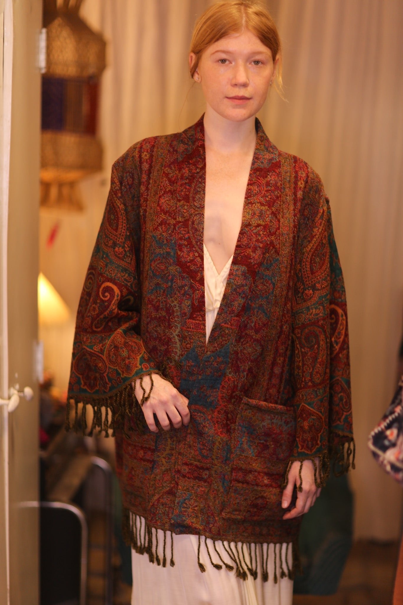 CONE PATTERN EMBROIDERED COTTON WOOL SHAWL HAYSHAN - MOMO STUDIO BERLIN - Berlin Concept Store - sustainable & ethical fashion
