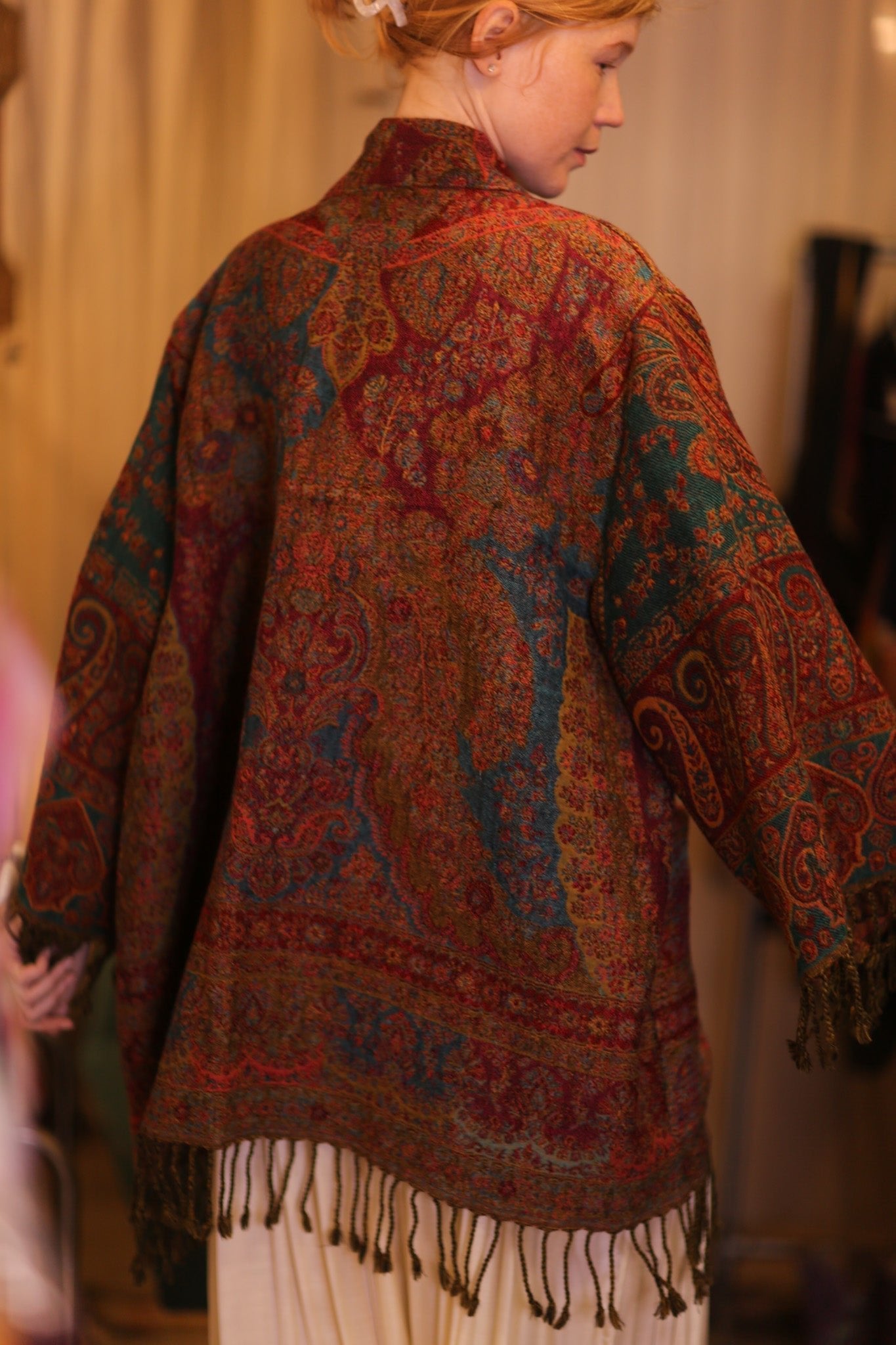 CONE PATTERN EMBROIDERED COTTON WOOL SHAWL HAYSHAN - MOMO STUDIO BERLIN - Berlin Concept Store - sustainable & ethical fashion