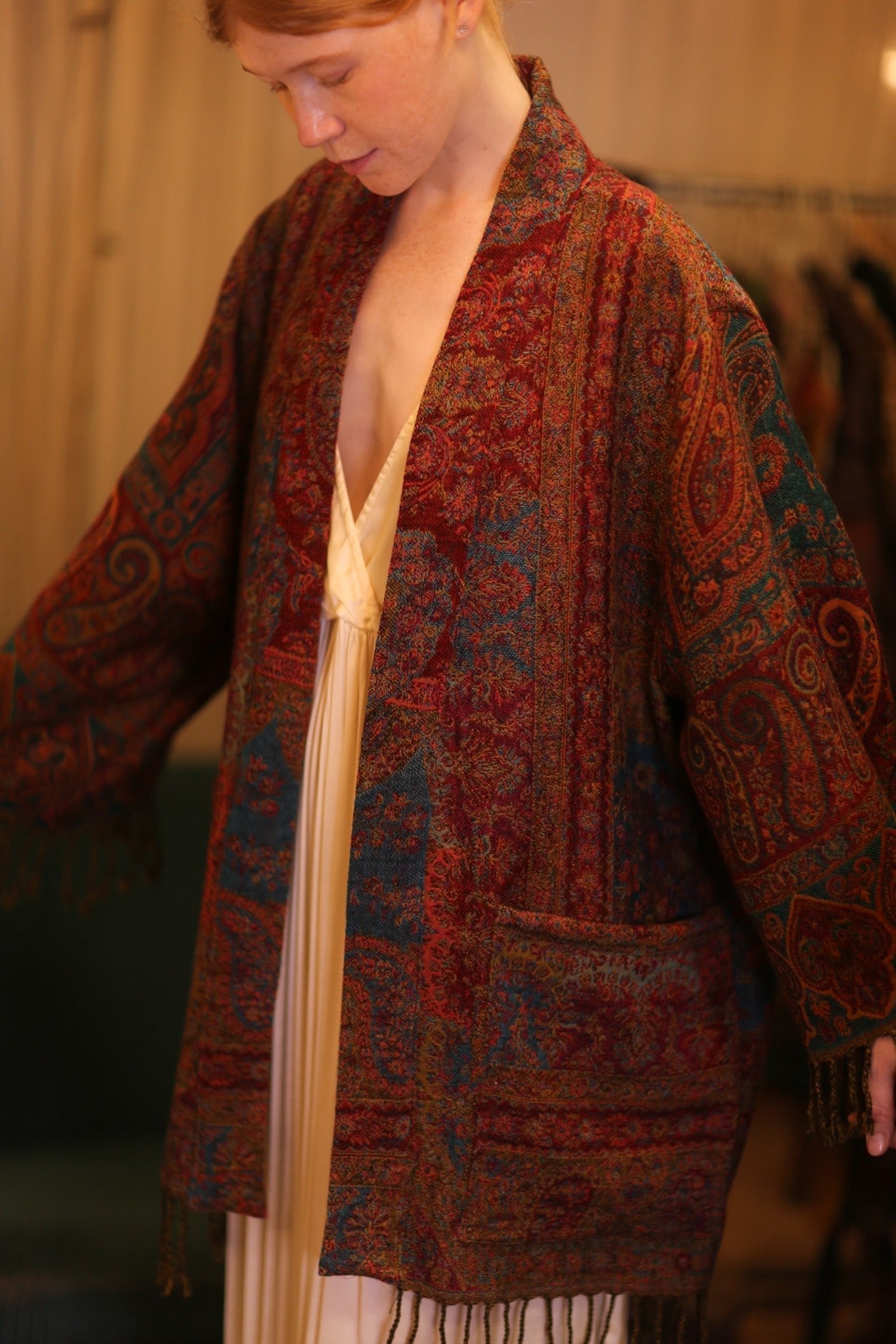 CONE PATTERN EMBROIDERED COTTON WOOL SHAWL HAYSHAN - MOMO STUDIO BERLIN - Berlin Concept Store - sustainable & ethical fashion
