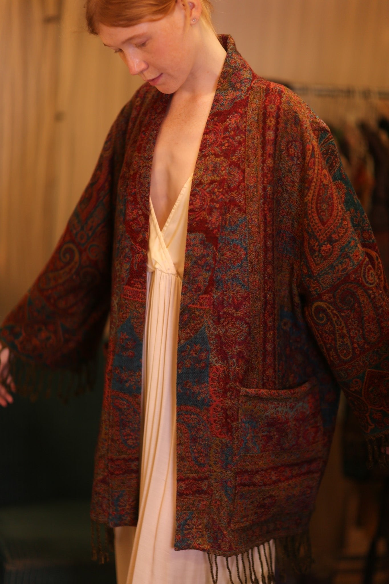 CONE PATTERN EMBROIDERED COTTON WOOL SHAWL HAYSHAN - MOMO STUDIO BERLIN - Berlin Concept Store - sustainable & ethical fashion