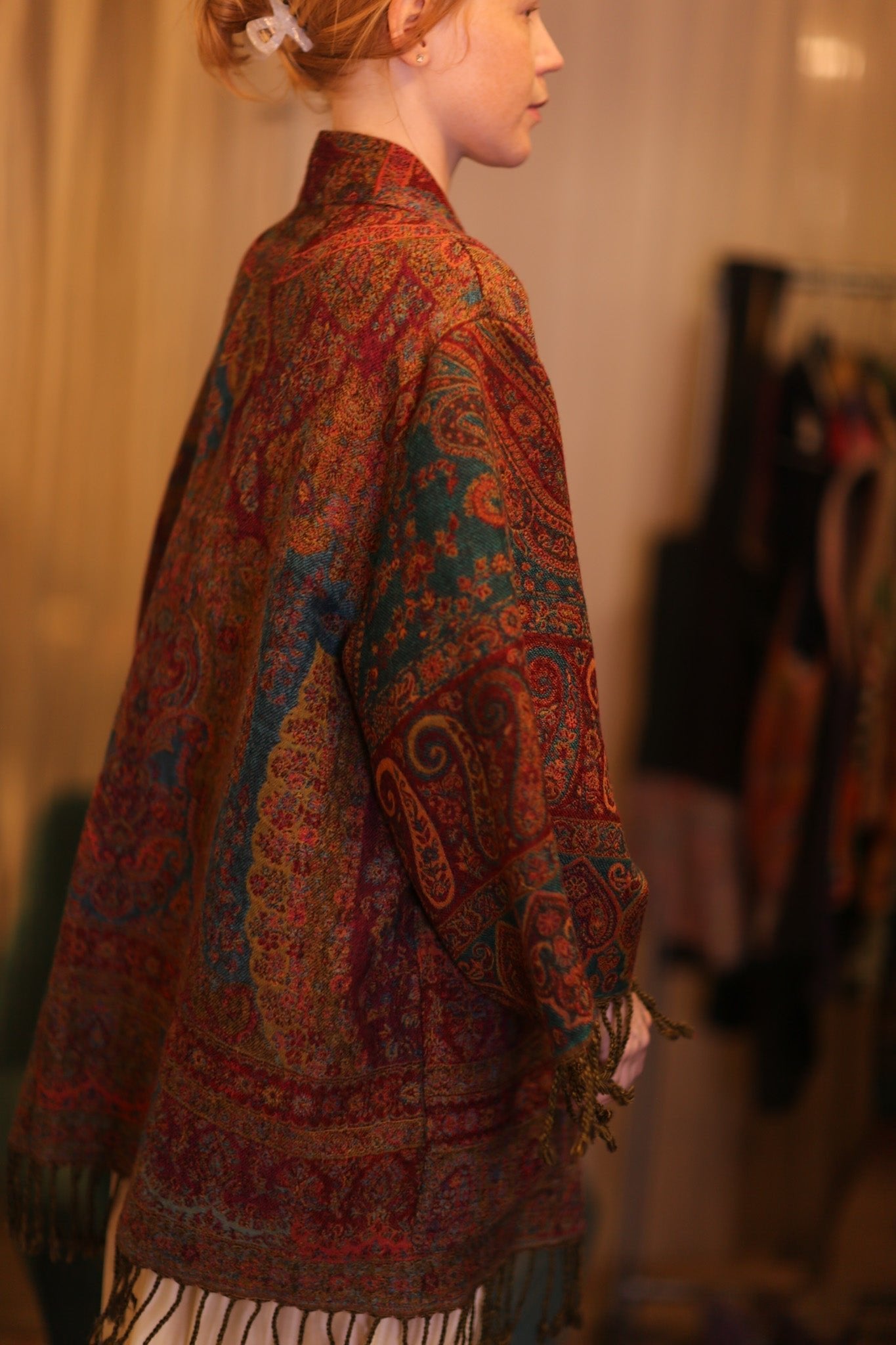 CONE PATTERN EMBROIDERED COTTON WOOL SHAWL HAYSHAN - MOMO STUDIO BERLIN - Berlin Concept Store - sustainable & ethical fashion
