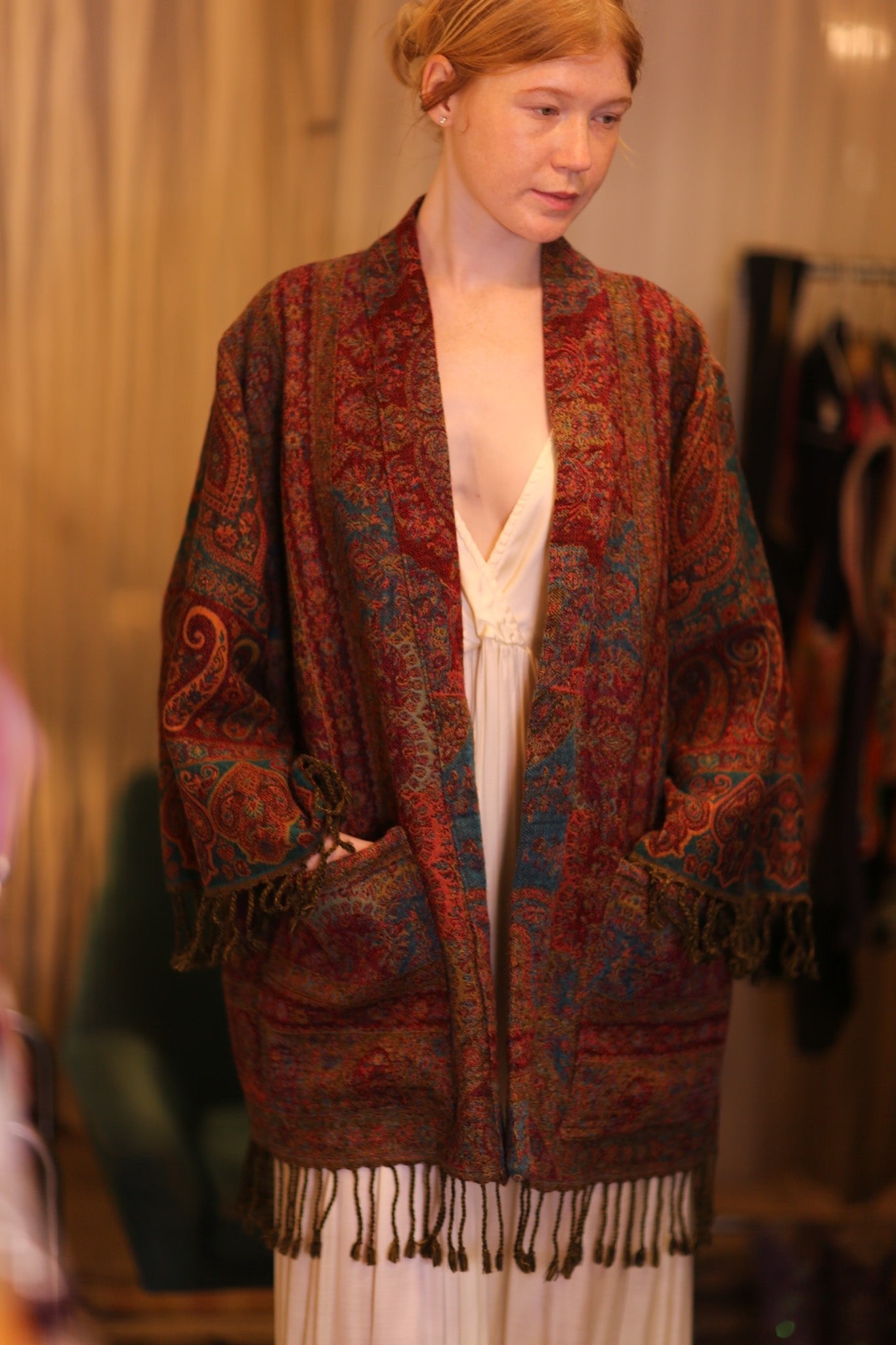 CONE PATTERN EMBROIDERED COTTON WOOL SHAWL HAYSHAN - MOMO STUDIO BERLIN - Berlin Concept Store - sustainable & ethical fashion