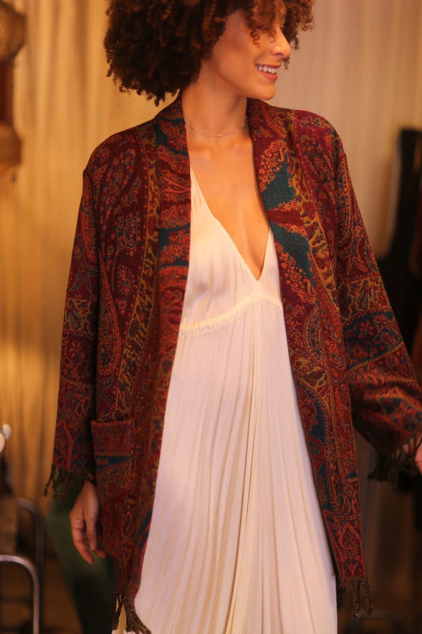 CONE PATTERN EMBROIDERED COTTON WOOL SHAWL KIMONO KAYCY - MOMO STUDIO BERLIN - Berlin Concept Store - sustainable & ethical fashion