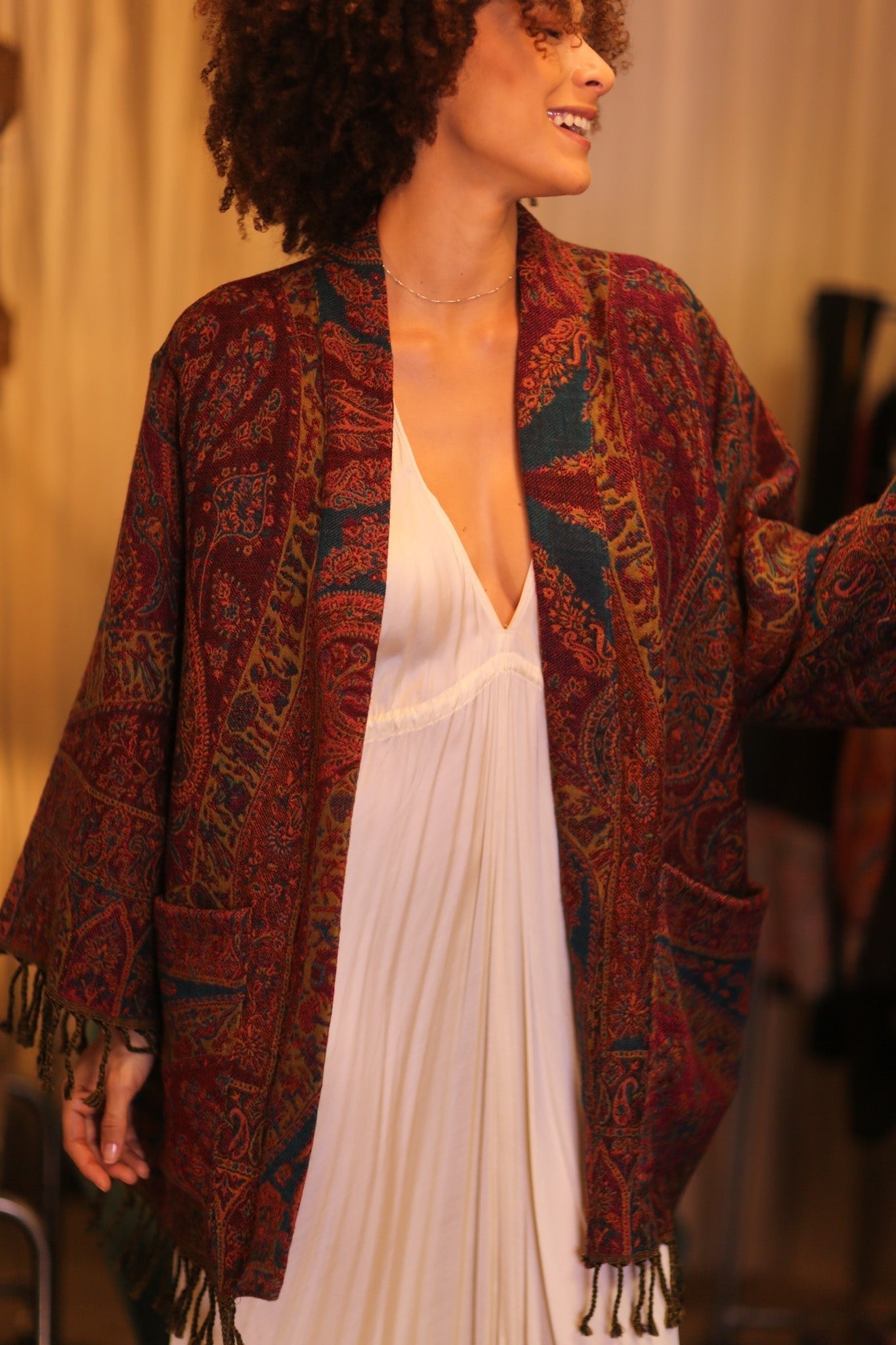 CONE PATTERN EMBROIDERED COTTON WOOL SHAWL KIMONO KAYCY - MOMO STUDIO BERLIN - Berlin Concept Store - sustainable & ethical fashion