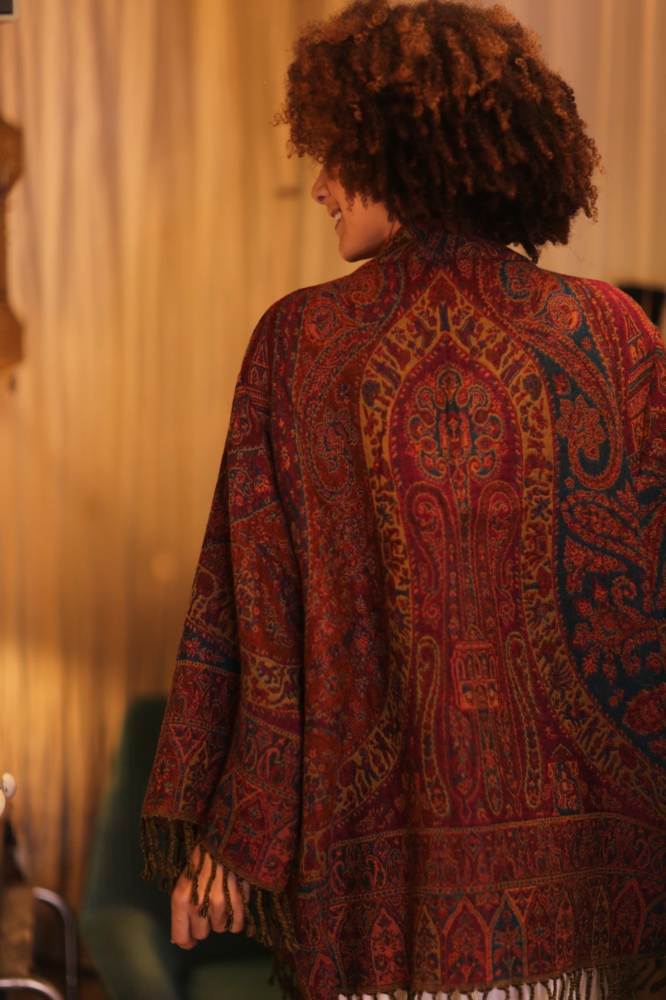 CONE PATTERN EMBROIDERED COTTON WOOL SHAWL KIMONO KAYCY - MOMO STUDIO BERLIN - Berlin Concept Store - sustainable & ethical fashion