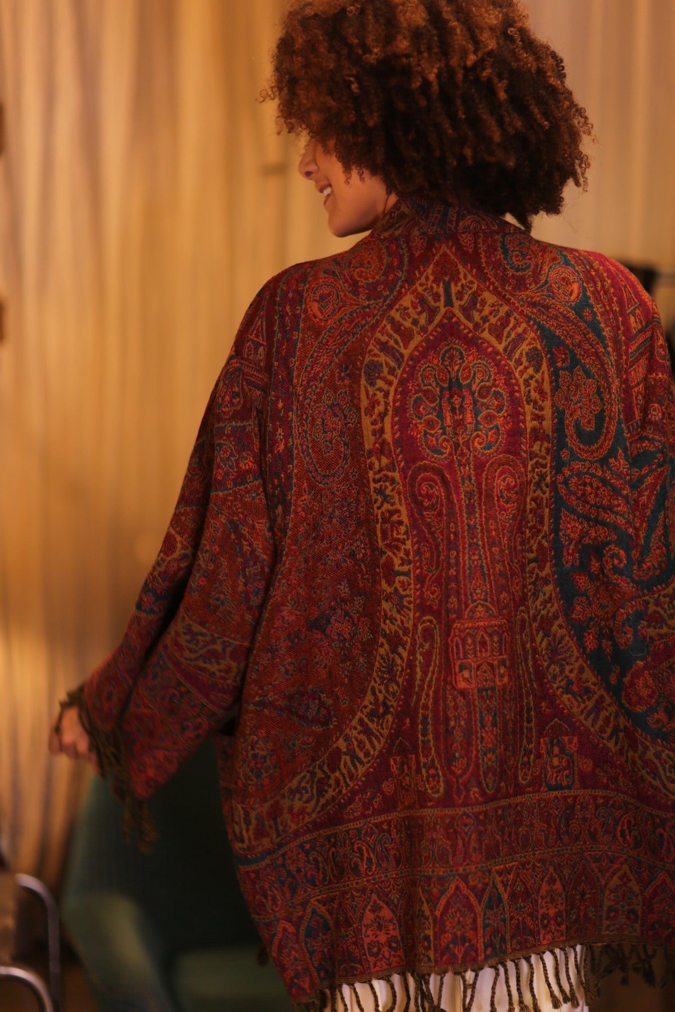 CONE PATTERN EMBROIDERED COTTON WOOL SHAWL KIMONO KAYCY - MOMO STUDIO BERLIN - Berlin Concept Store - sustainable & ethical fashion