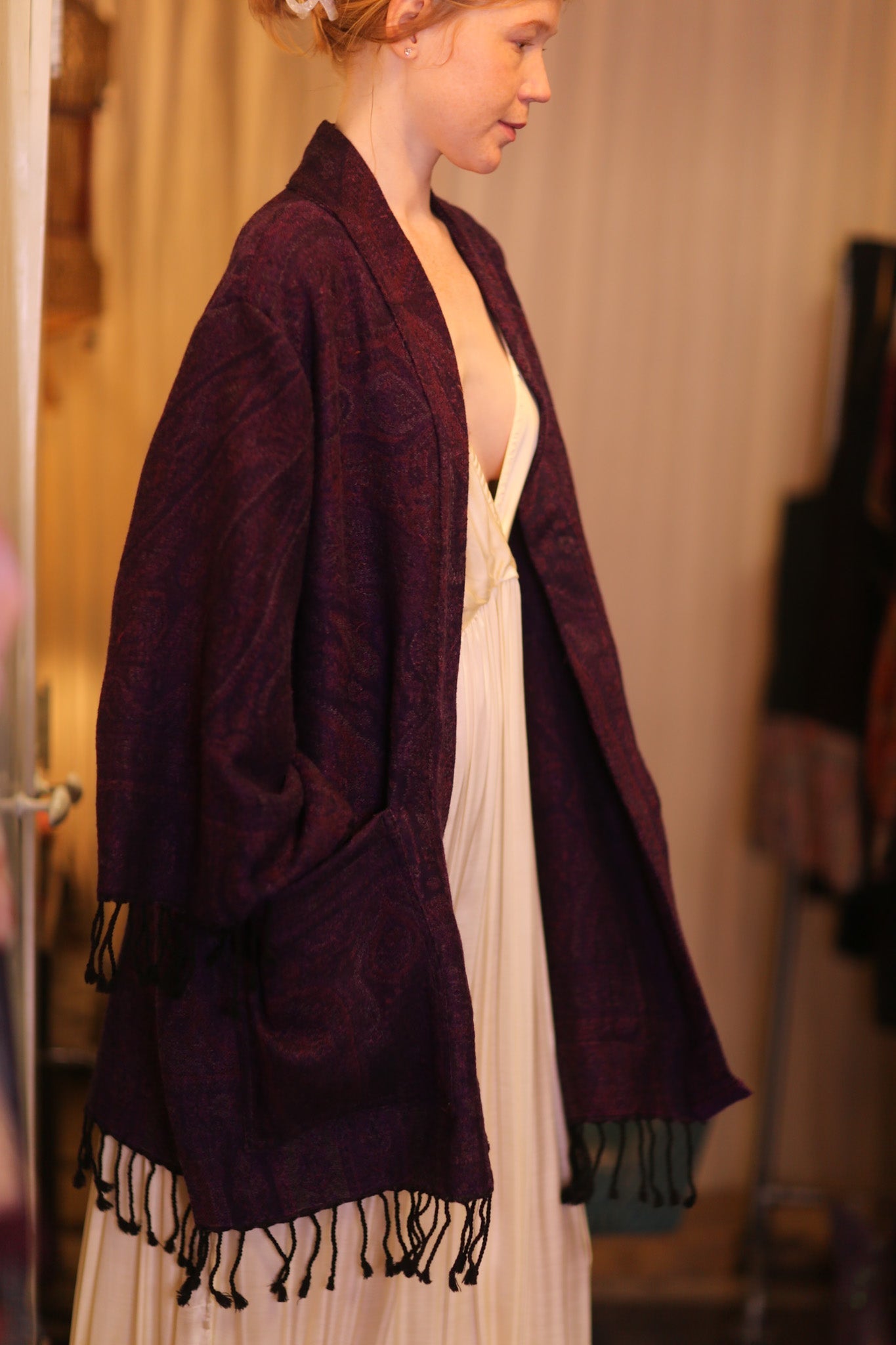 CONE PATTERN EMBROIDERED COTTON WOOL SHAWL THINZAR - MOMO STUDIO BERLIN - Berlin Concept Store - sustainable & ethical fashion