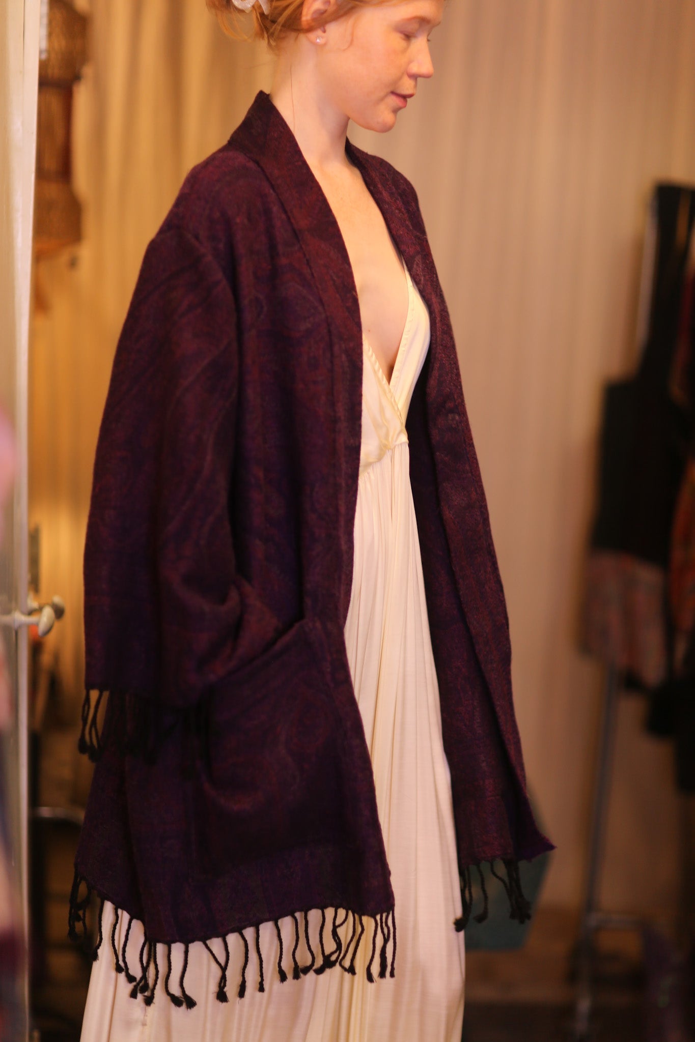 CONE PATTERN EMBROIDERED COTTON WOOL SHAWL THINZAR - MOMO STUDIO BERLIN - Berlin Concept Store - sustainable & ethical fashion