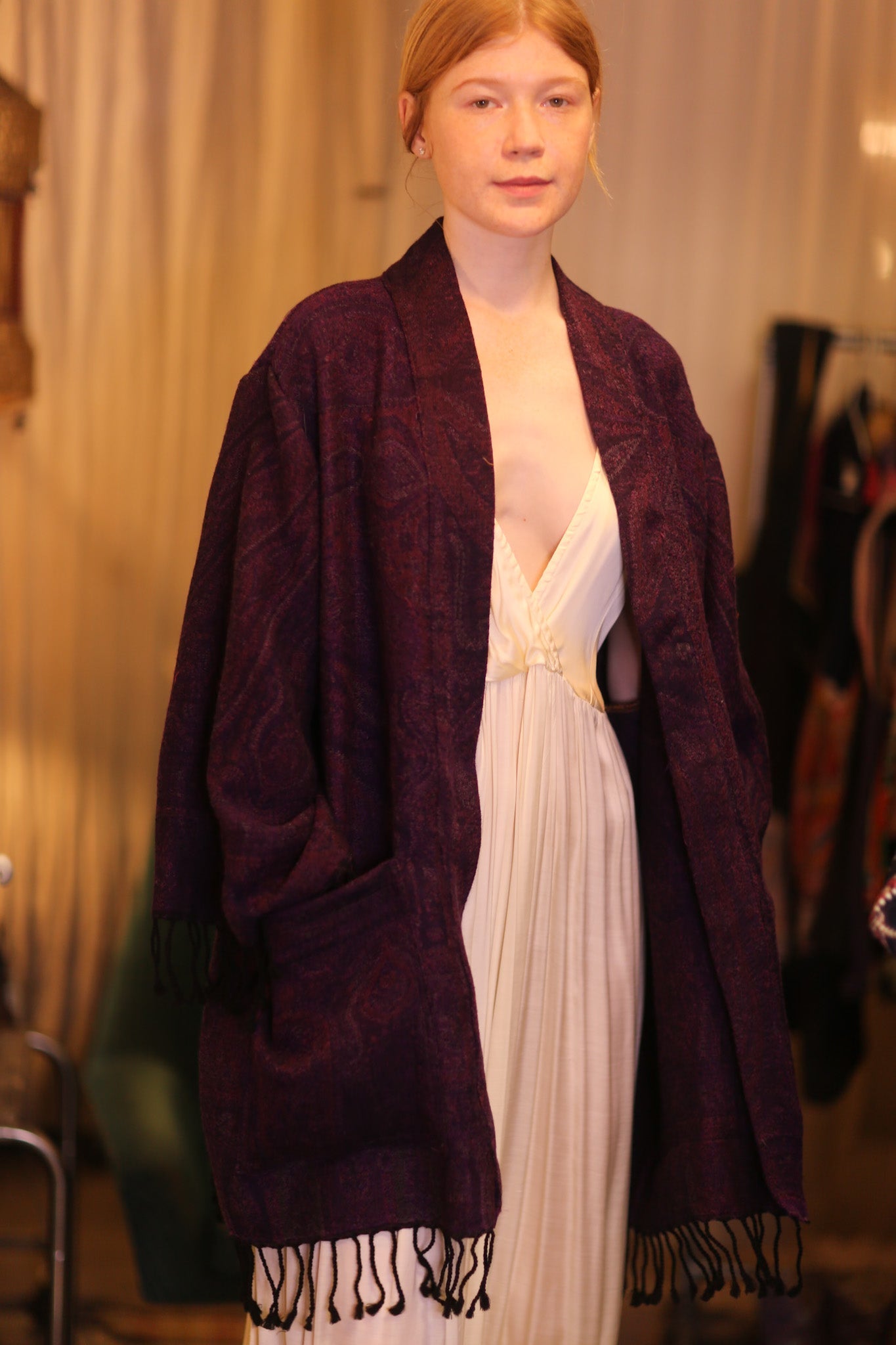 CONE PATTERN EMBROIDERED COTTON WOOL SHAWL THINZAR - MOMO STUDIO BERLIN - Berlin Concept Store - sustainable & ethical fashion