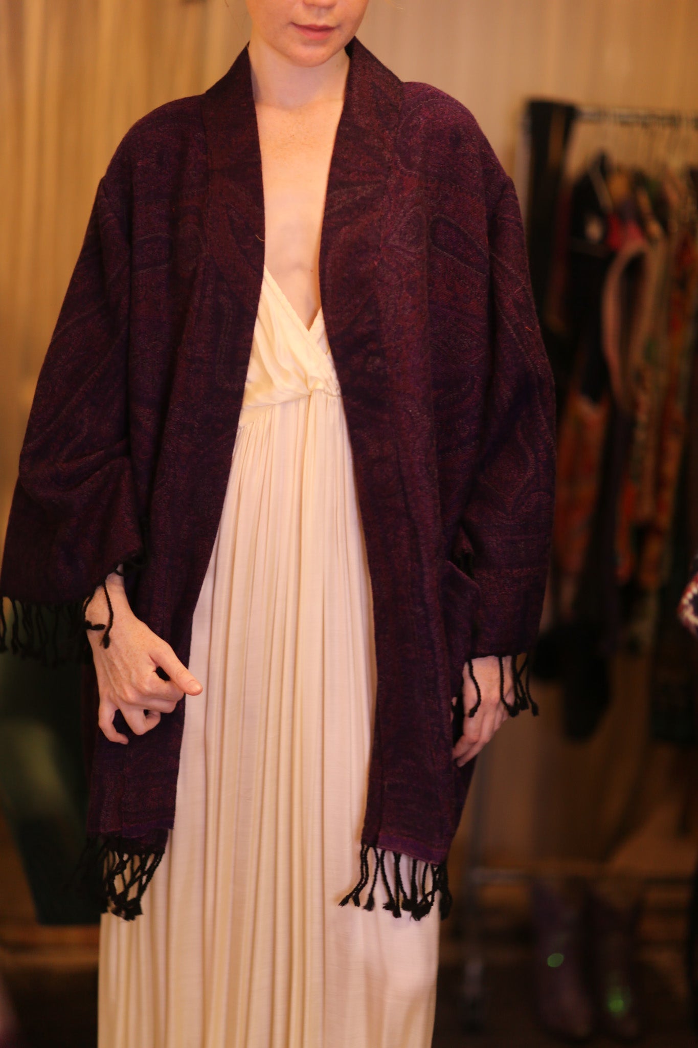 CONE PATTERN EMBROIDERED COTTON WOOL SHAWL THINZAR - MOMO STUDIO BERLIN - Berlin Concept Store - sustainable & ethical fashion