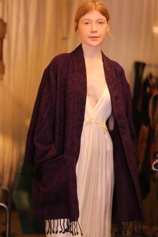 CONE PATTERN EMBROIDERED COTTON WOOL SHAWL THINZAR - MOMO STUDIO BERLIN - Berlin Concept Store - sustainable & ethical fashion