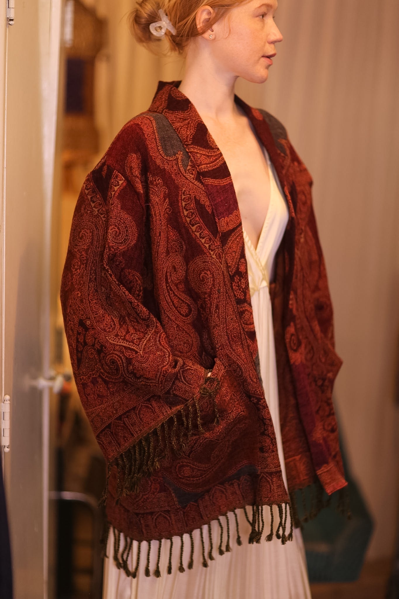 CONE PATTERN EMBROIDERED SHAWL COTTON WOOL HARMONY - MOMO STUDIO BERLIN - Berlin Concept Store - sustainable & ethical fashion