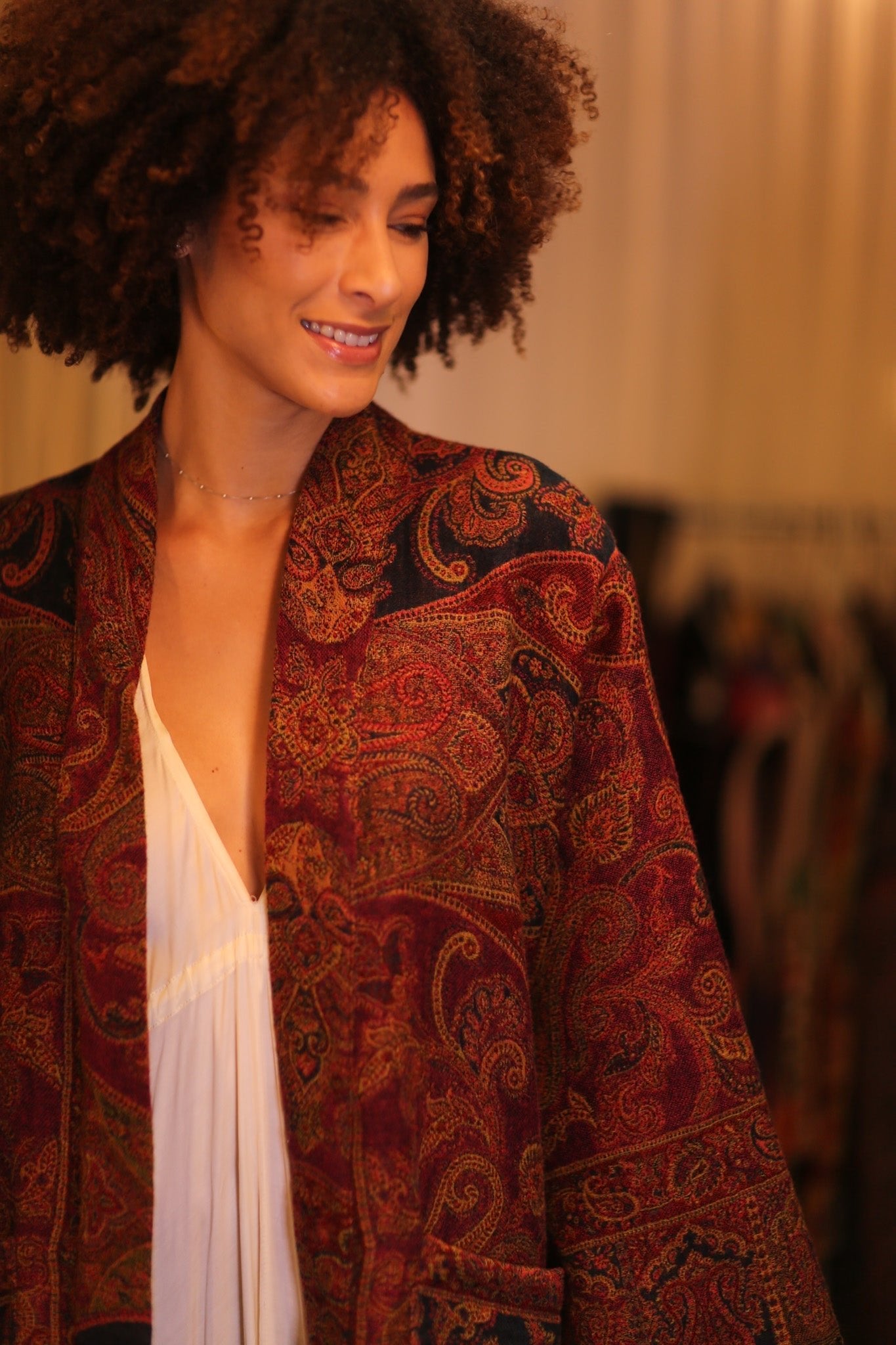 CONE PATTERNED EMBROIDERED COTTON WOOL SHAWL KIMONO NANCY - MOMO STUDIO BERLIN - Berlin Concept Store - sustainable & ethical fashion