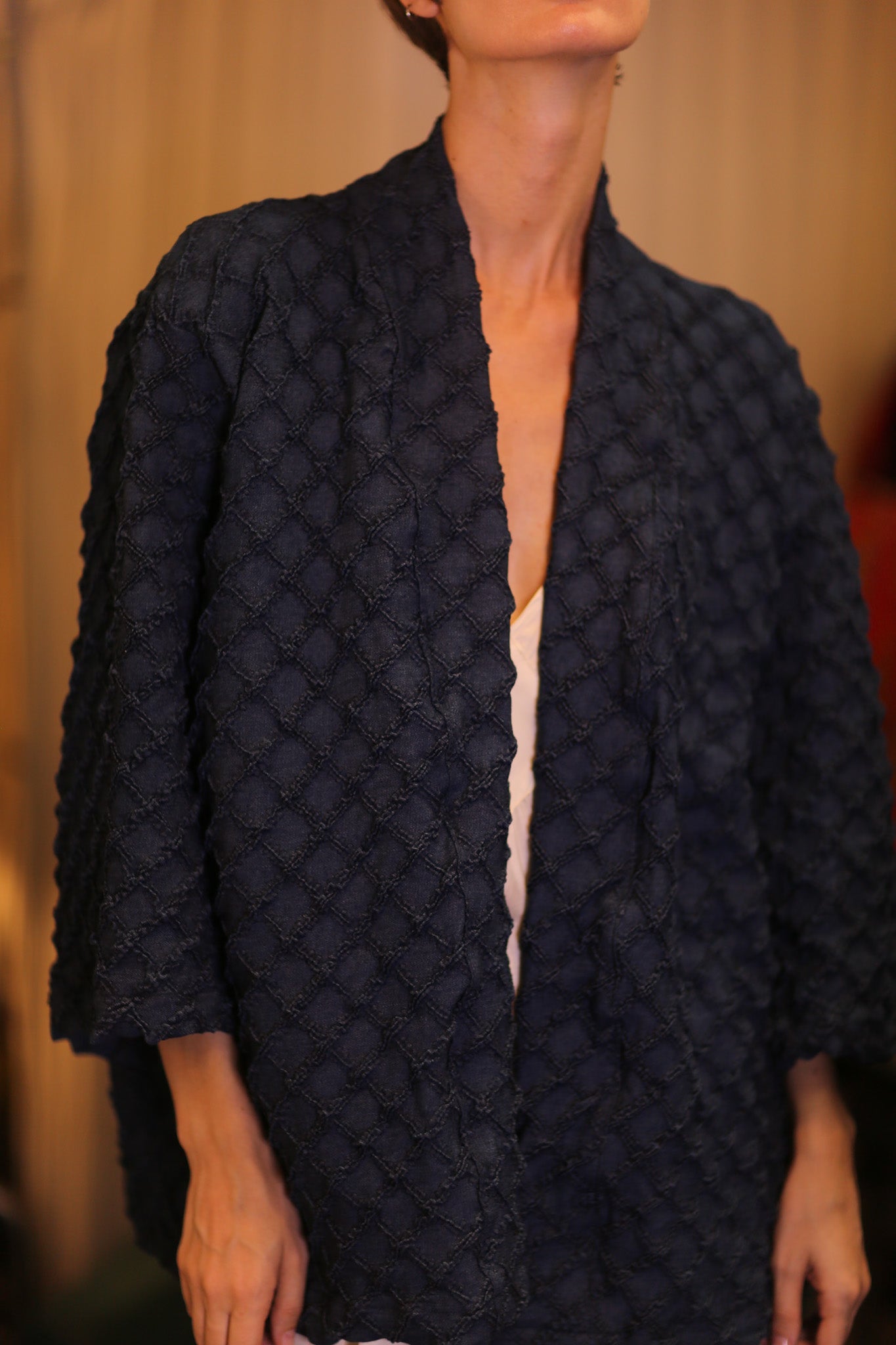 DARK BLUE PREMIUM DENIM SHORT KIMONO LEYLU - MOMO STUDIO BERLIN - Berlin Concept Store - sustainable & ethical fashion