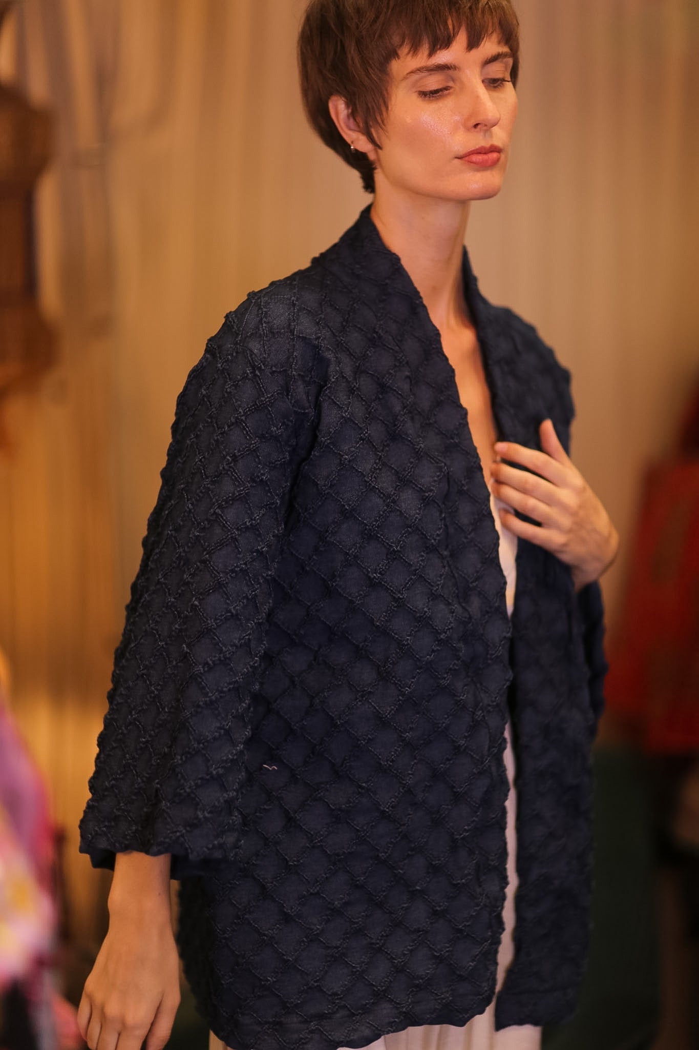 DARK BLUE PREMIUM DENIM SHORT KIMONO LEYLU - MOMO STUDIO BERLIN - Berlin Concept Store - sustainable & ethical fashion