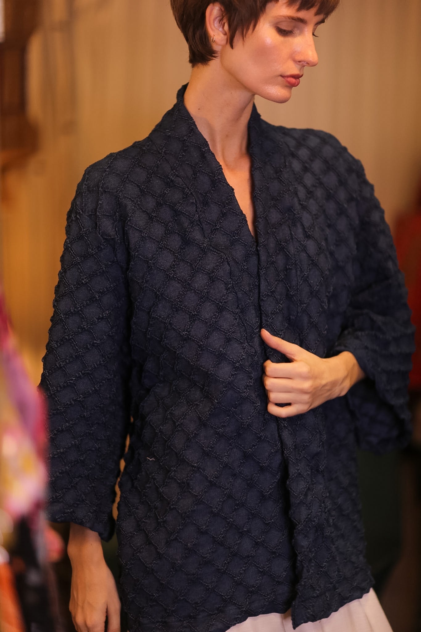 DARK BLUE PREMIUM DENIM SHORT KIMONO LEYLU - MOMO STUDIO BERLIN - Berlin Concept Store - sustainable & ethical fashion