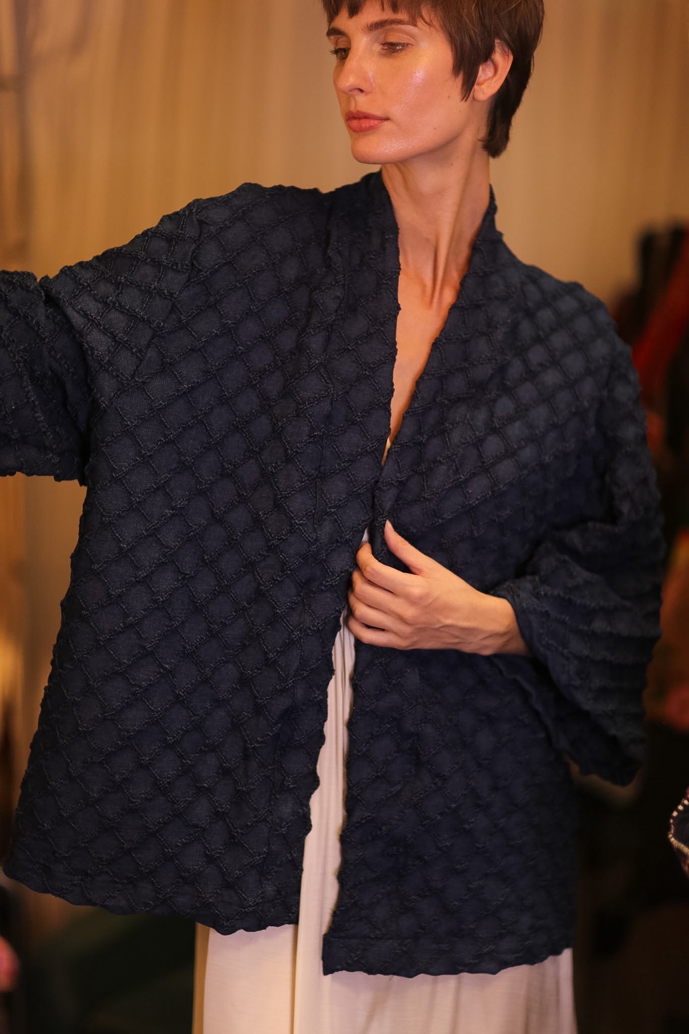 DARK BLUE PREMIUM DENIM SHORT KIMONO LEYLU - MOMO STUDIO BERLIN - Berlin Concept Store - sustainable & ethical fashion
