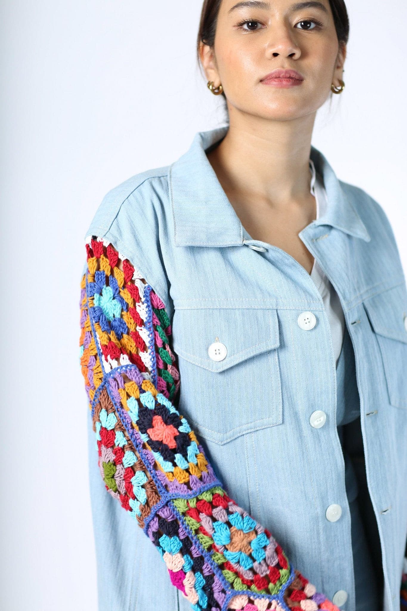 DENIM CROCHET SLEEVE JACKET NIALA - MOMO STUDIO BERLIN - Berlin Concept Store - sustainable & ethical fashion