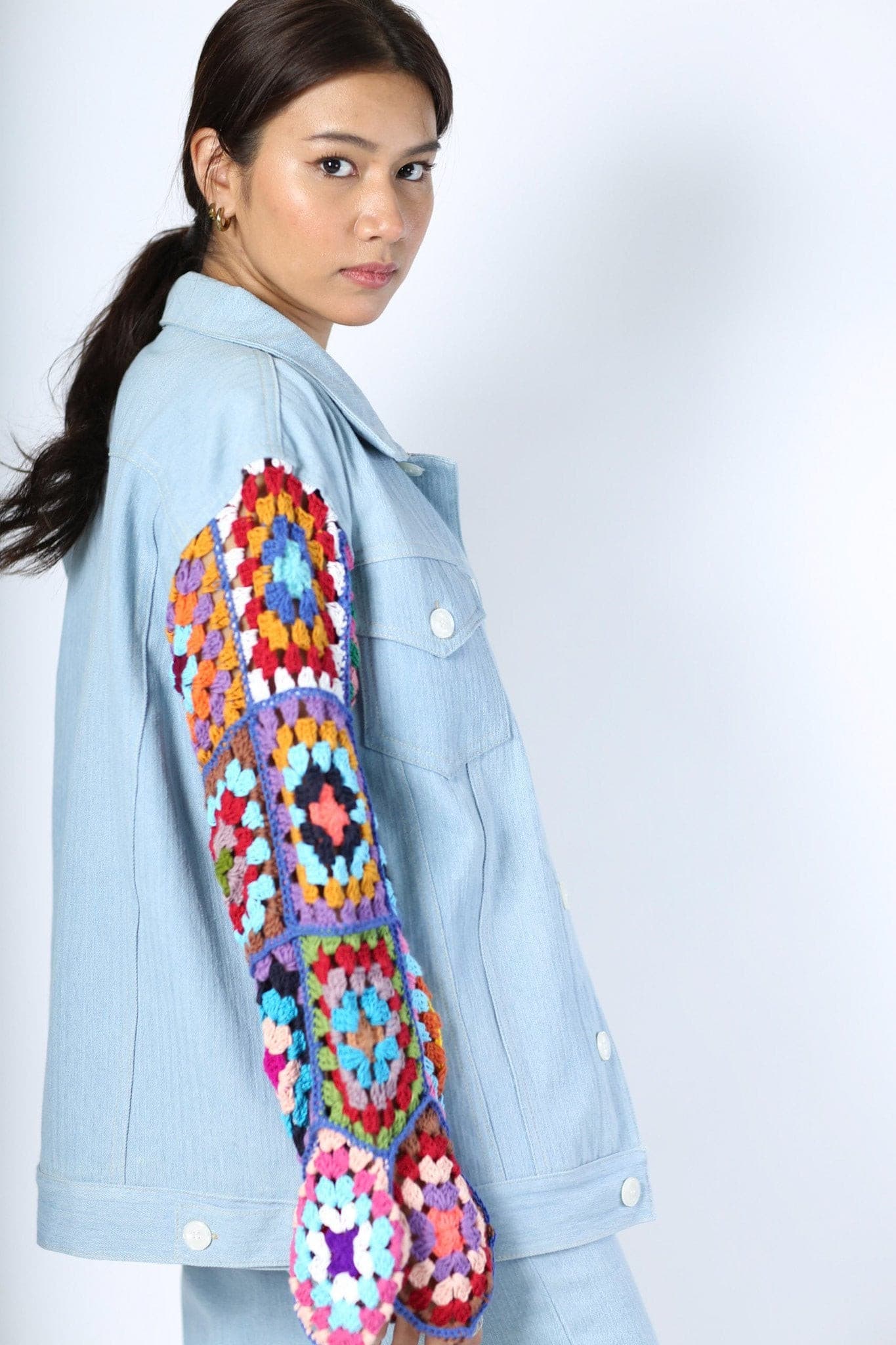 DENIM CROCHET SLEEVE JACKET NIALA - MOMO STUDIO BERLIN - Berlin Concept Store - sustainable & ethical fashion