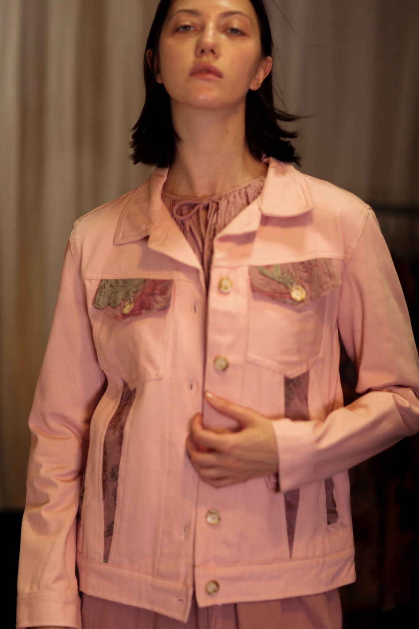 DENIM JACKET WITH SUZANI EMBROIDERY CANDY FLOSS - MOMO STUDIO BERLIN - Berlin Concept Store - sustainable & ethical fashion