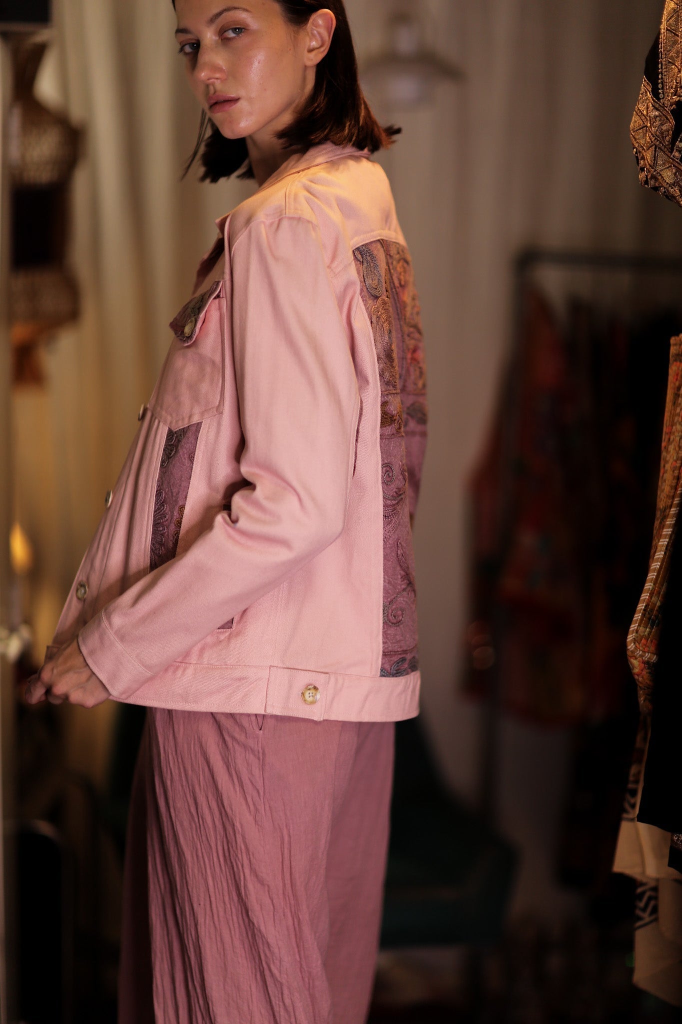 DENIM JACKET WITH SUZANI EMBROIDERY CANDY FLOSS - MOMO STUDIO BERLIN - Berlin Concept Store - sustainable & ethical fashion