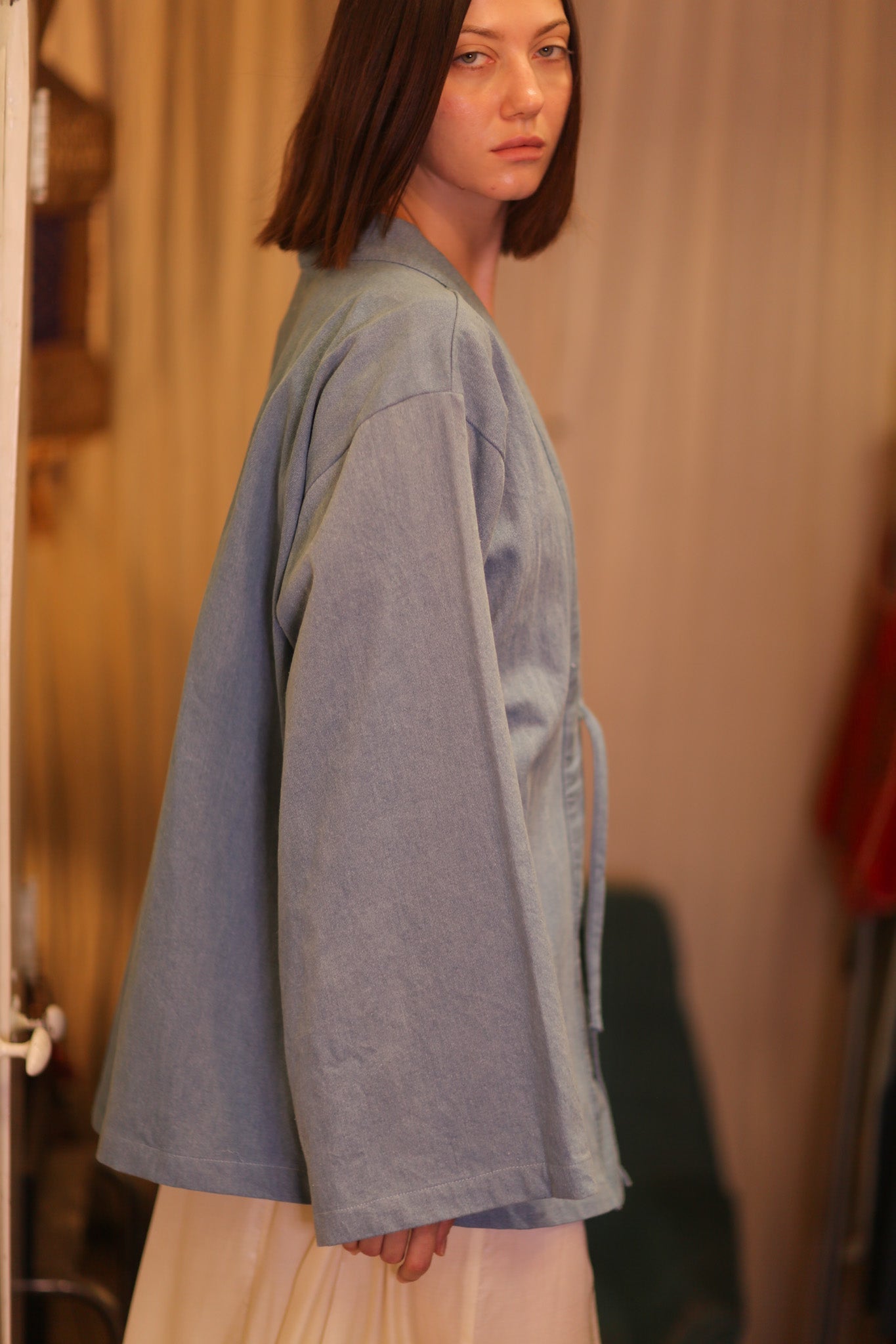 DENIM SHORT KIMONO JUENTRA LIGHTBLUE - MOMO STUDIO BERLIN - Berlin Concept Store - sustainable & ethical fashion
