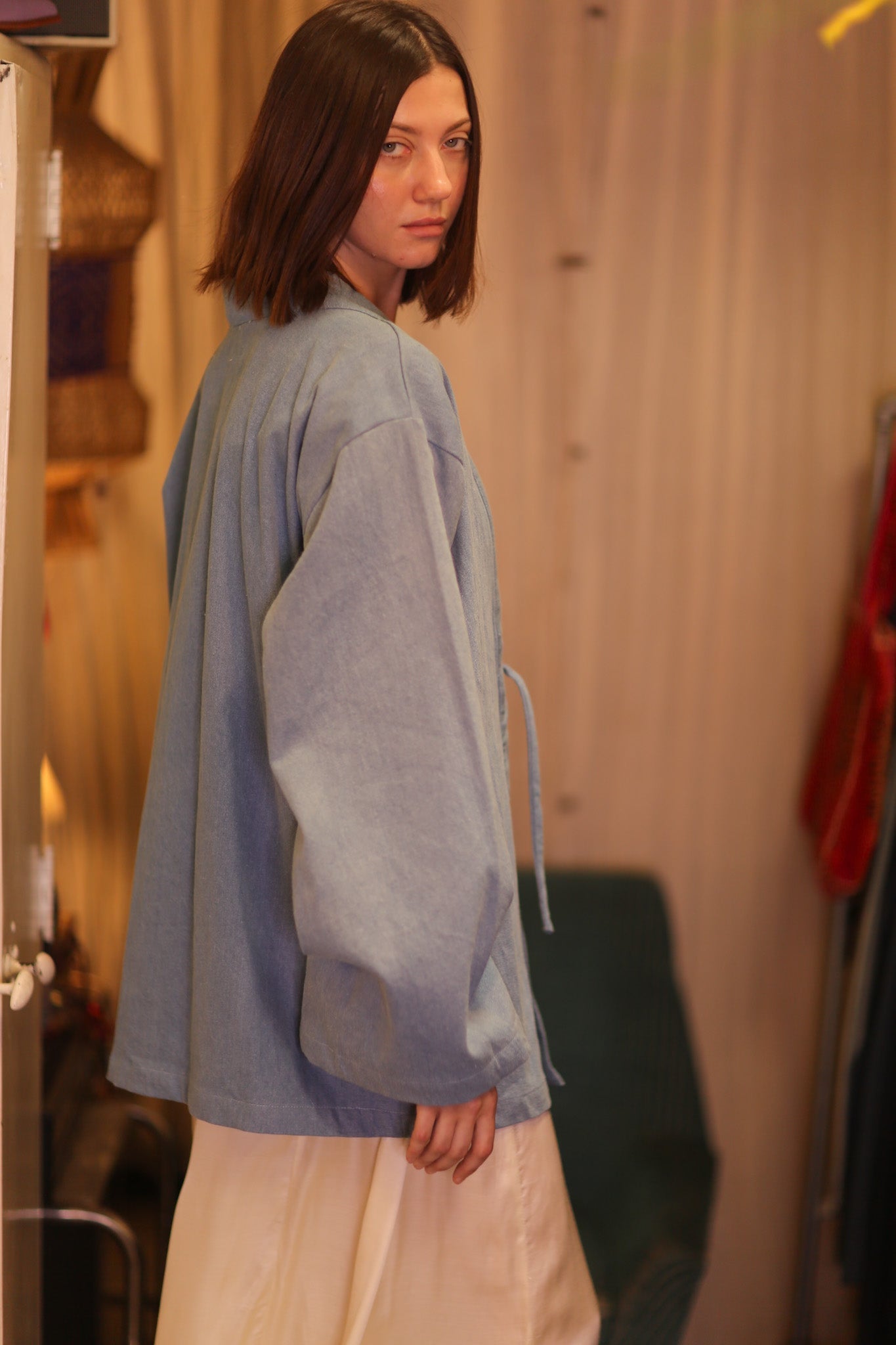 DENIM SHORT KIMONO JUENTRA LIGHTBLUE - MOMO STUDIO BERLIN - Berlin Concept Store - sustainable & ethical fashion