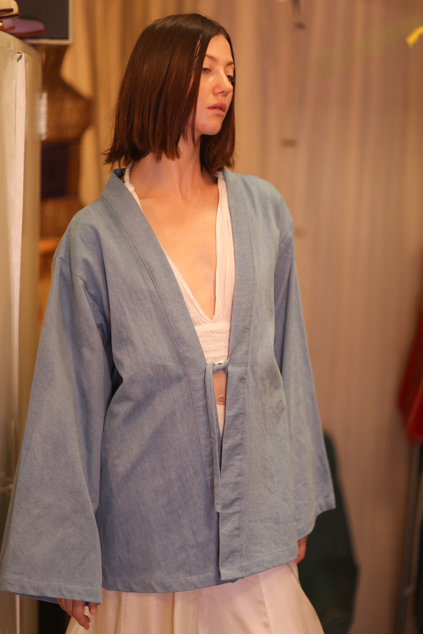 DENIM SHORT KIMONO JUENTRA LIGHTBLUE - MOMO STUDIO BERLIN - Berlin Concept Store - sustainable & ethical fashion