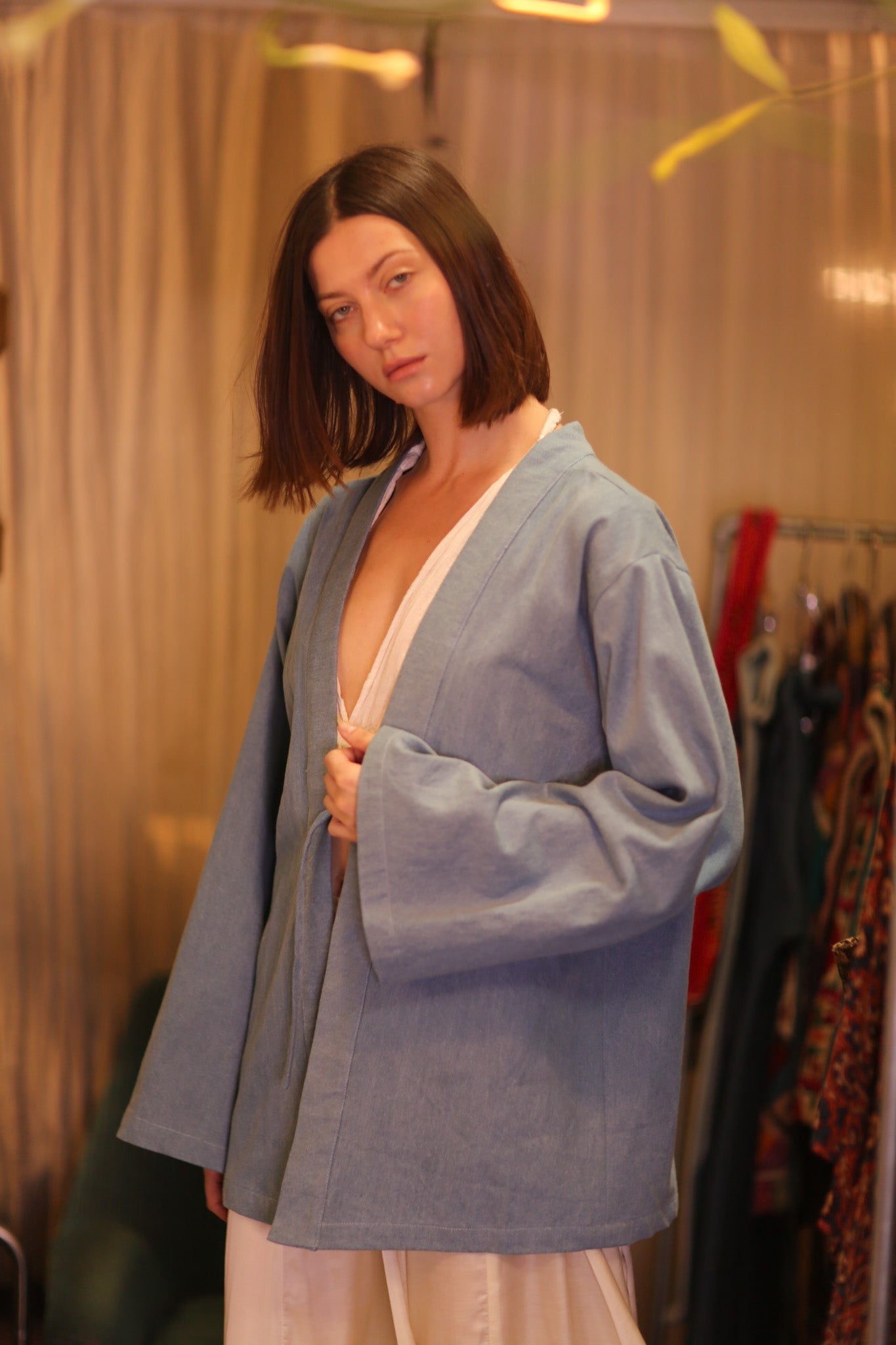 DENIM SHORT KIMONO JUENTRA LIGHTBLUE - MOMO STUDIO BERLIN - Berlin Concept Store - sustainable & ethical fashion