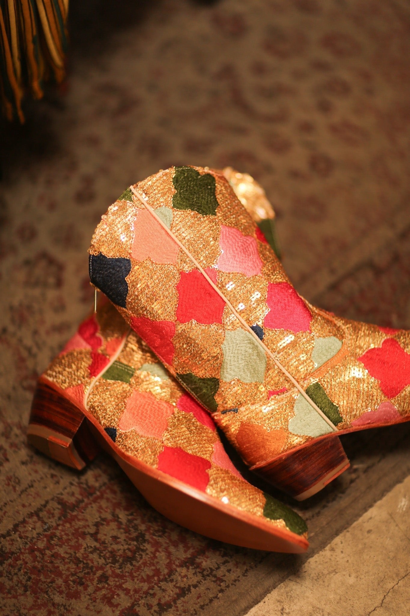 DIAMOND SEQUIN EMBROIDERED WESTERN BOOTS NILOTO - sustainably made MOMO NEW YORK sustainable clothing, boots slow fashion
