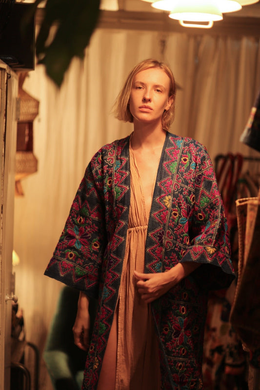 DUMA ARTISAN MADE EMBROIDERED KIMONO ZIGZAG - MOMO STUDIO BERLIN - Berlin Concept Store - sustainable & ethical fashion