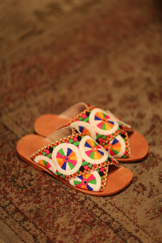 EMBROIDERED BORDER TRIMS LEATHER SANDALS - MOMO STUDIO BERLIN - Berlin Concept Store - sustainable & ethical fashion