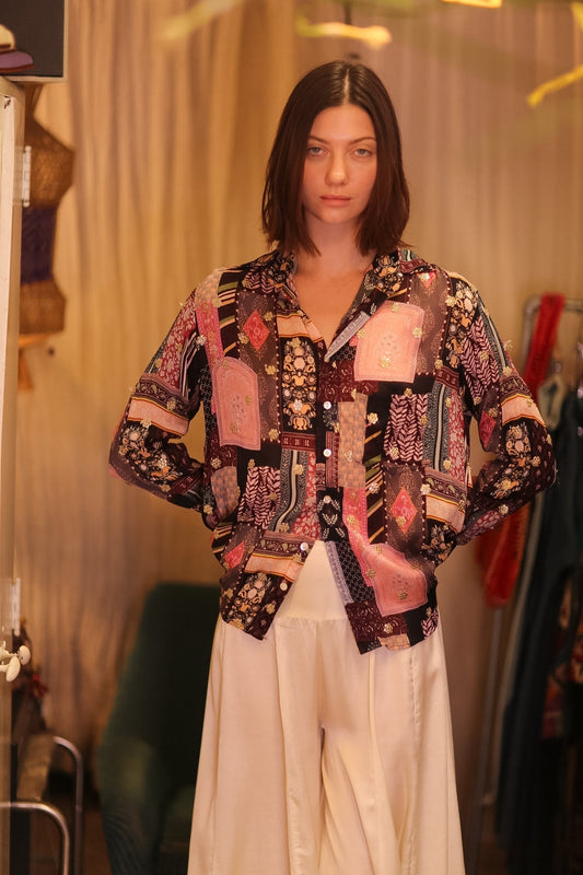 EMBROIDERED BOYFRIEND SHIRT BILLIE HONEY - MOMO STUDIO BERLIN - Berlin Concept Store - sustainable & ethical fashion