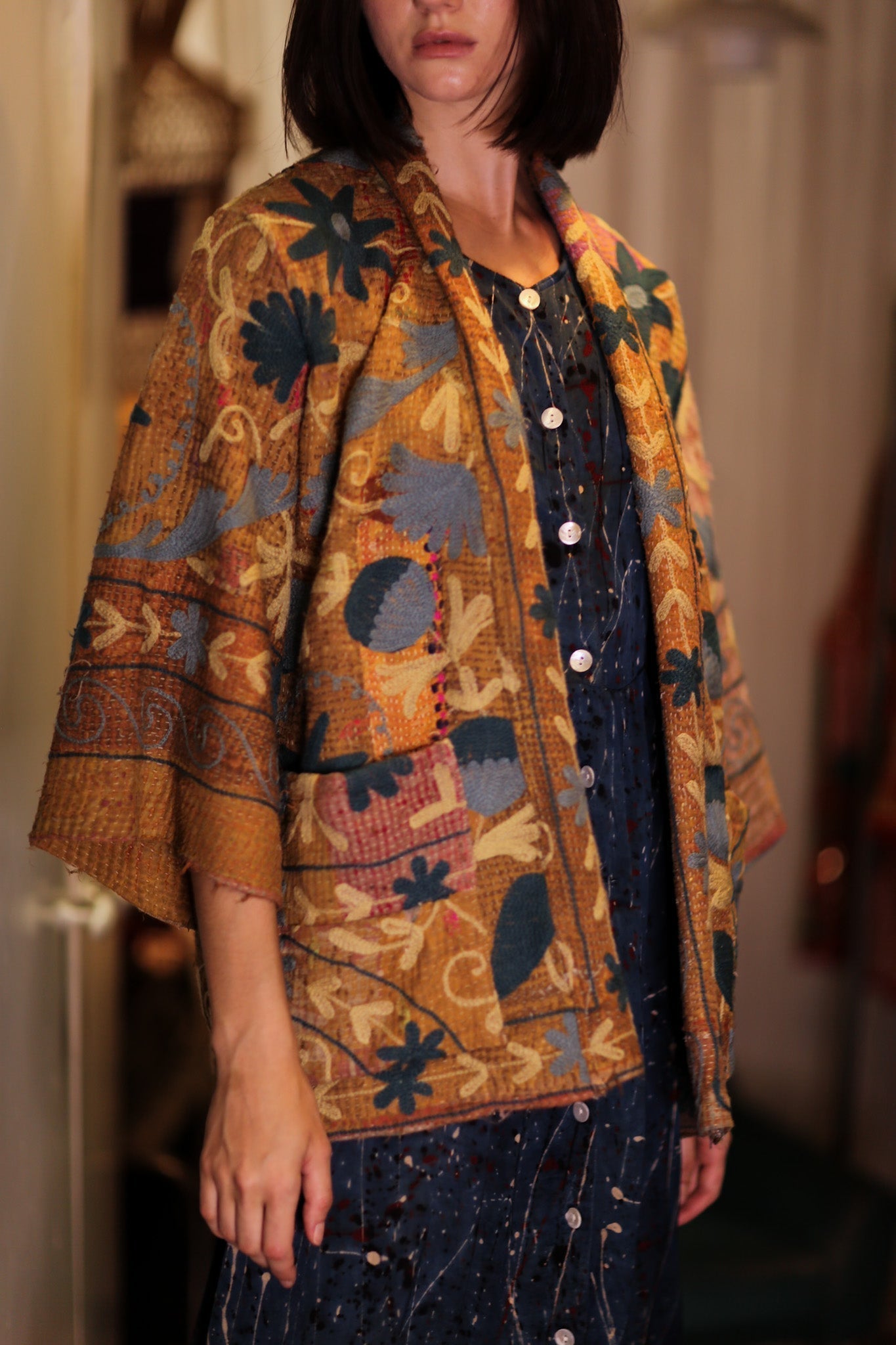 EMBROIDERED KANTHA KIMONO MONTY BEACH TONES - MOMO STUDIO BERLIN - Berlin Concept Store - sustainable & ethical fashion
