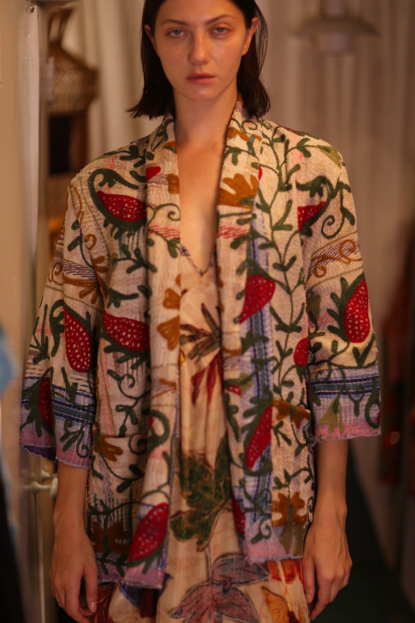 EMBROIDERED KANTHA KIMONO MONTY STRAWBERRY - MOMO STUDIO BERLIN - Berlin Concept Store - sustainable & ethical fashion