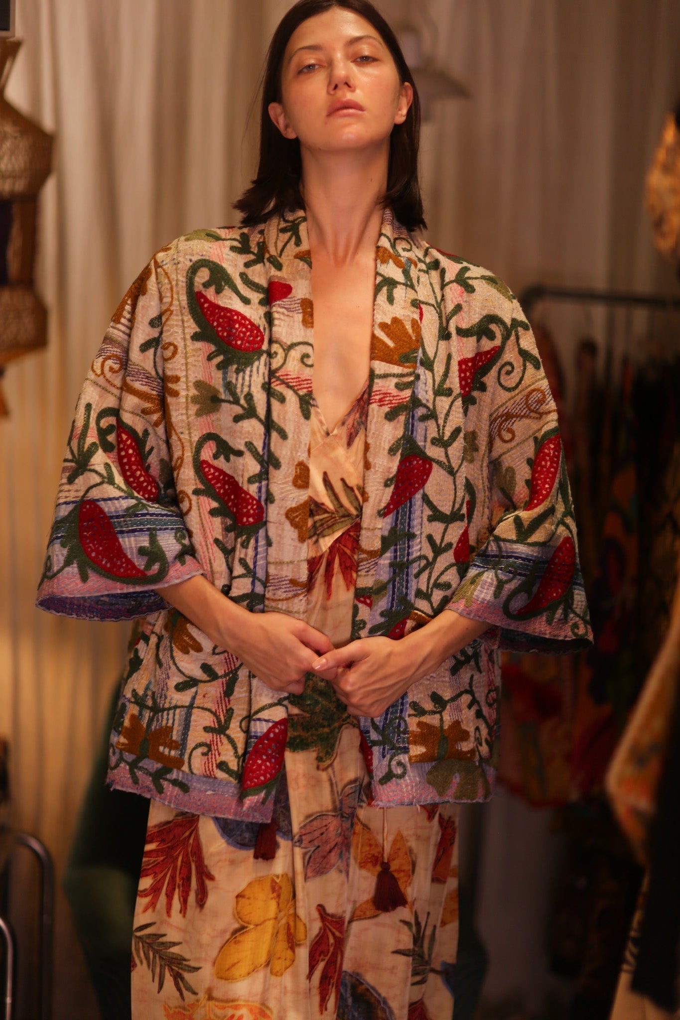 EMBROIDERED KANTHA KIMONO MONTY STRAWBERRY - MOMO STUDIO BERLIN - Berlin Concept Store - sustainable & ethical fashion